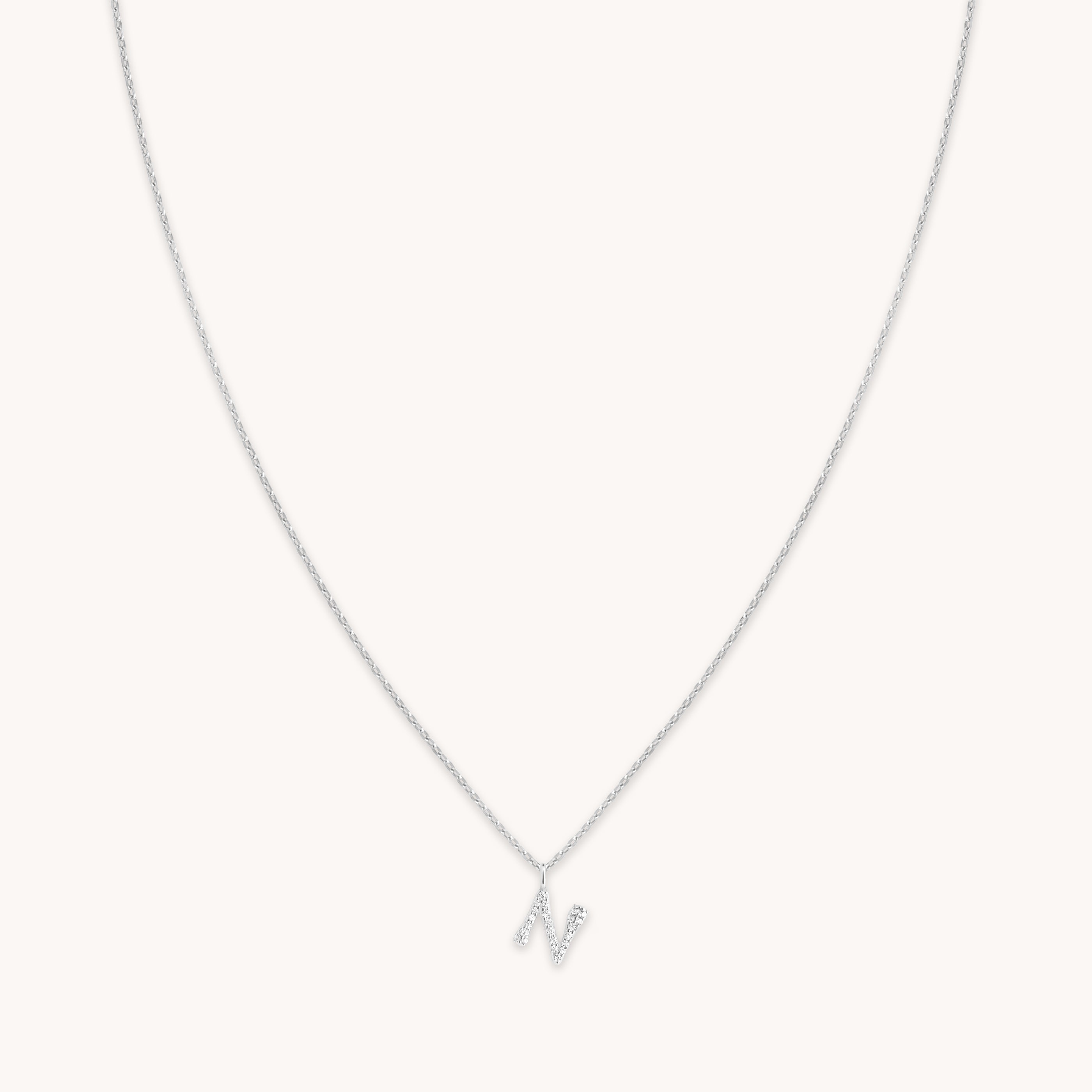 N Initial Pavé Pendant Necklace in Silver