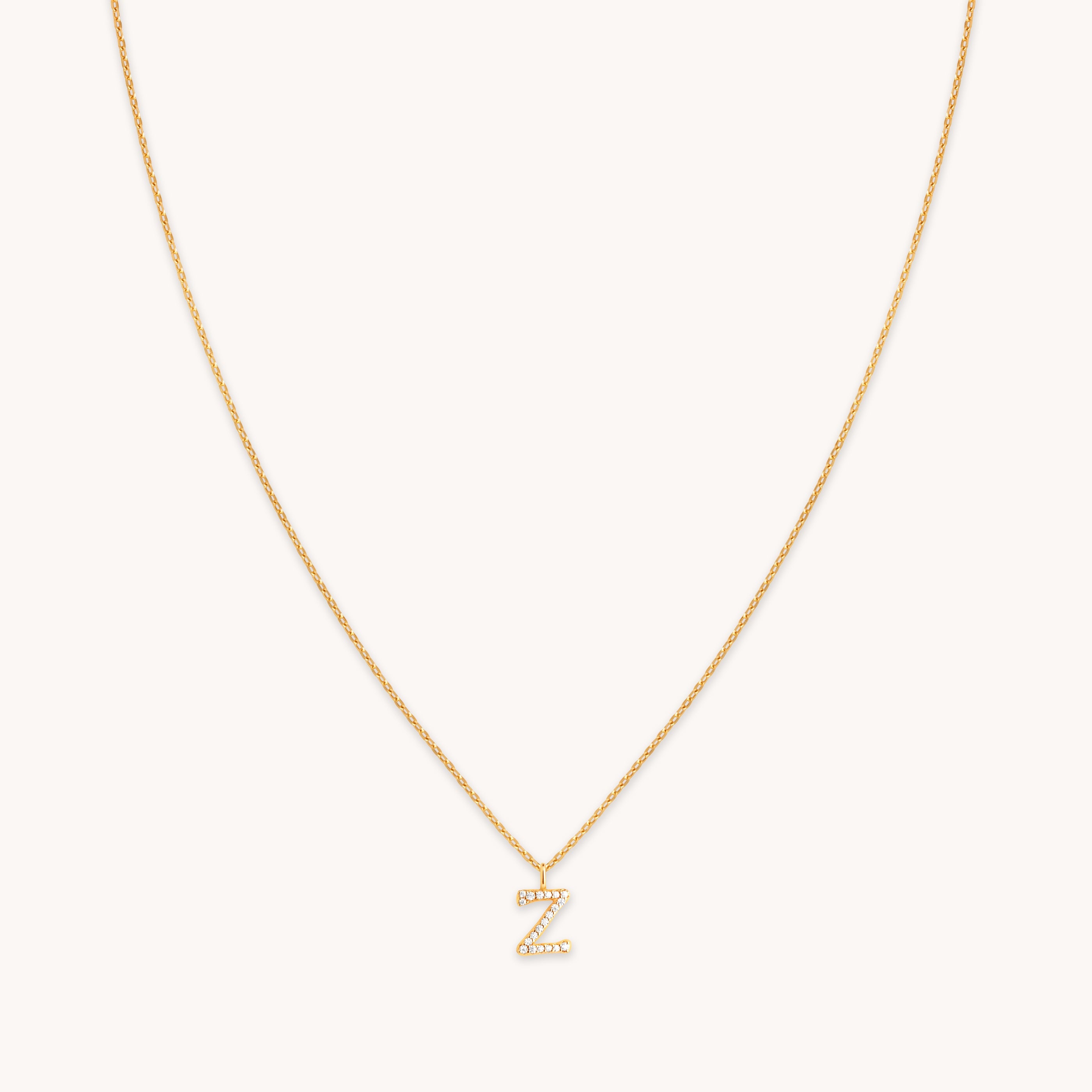 Z Initial Pavé Pendant Necklace in Gold