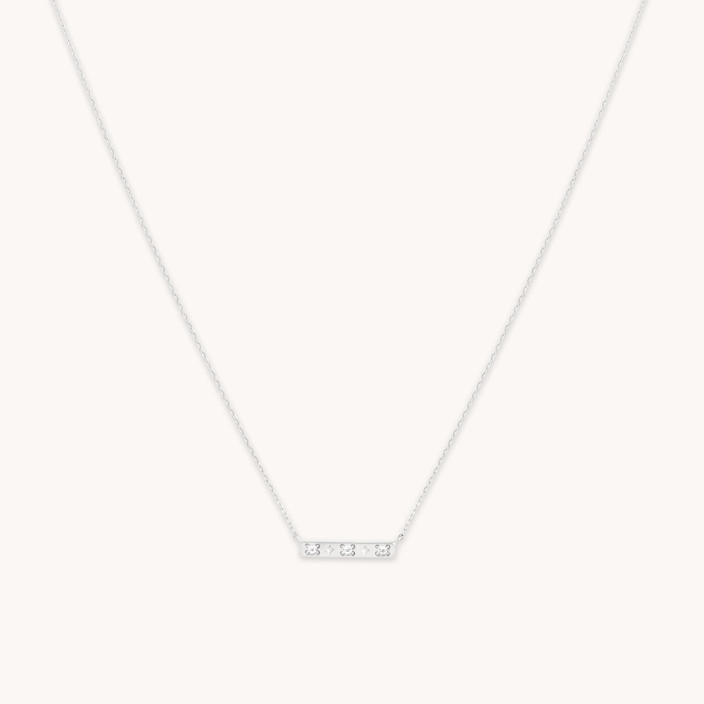 Cosmic Star Topaz Bar Necklace in Solid White Gold