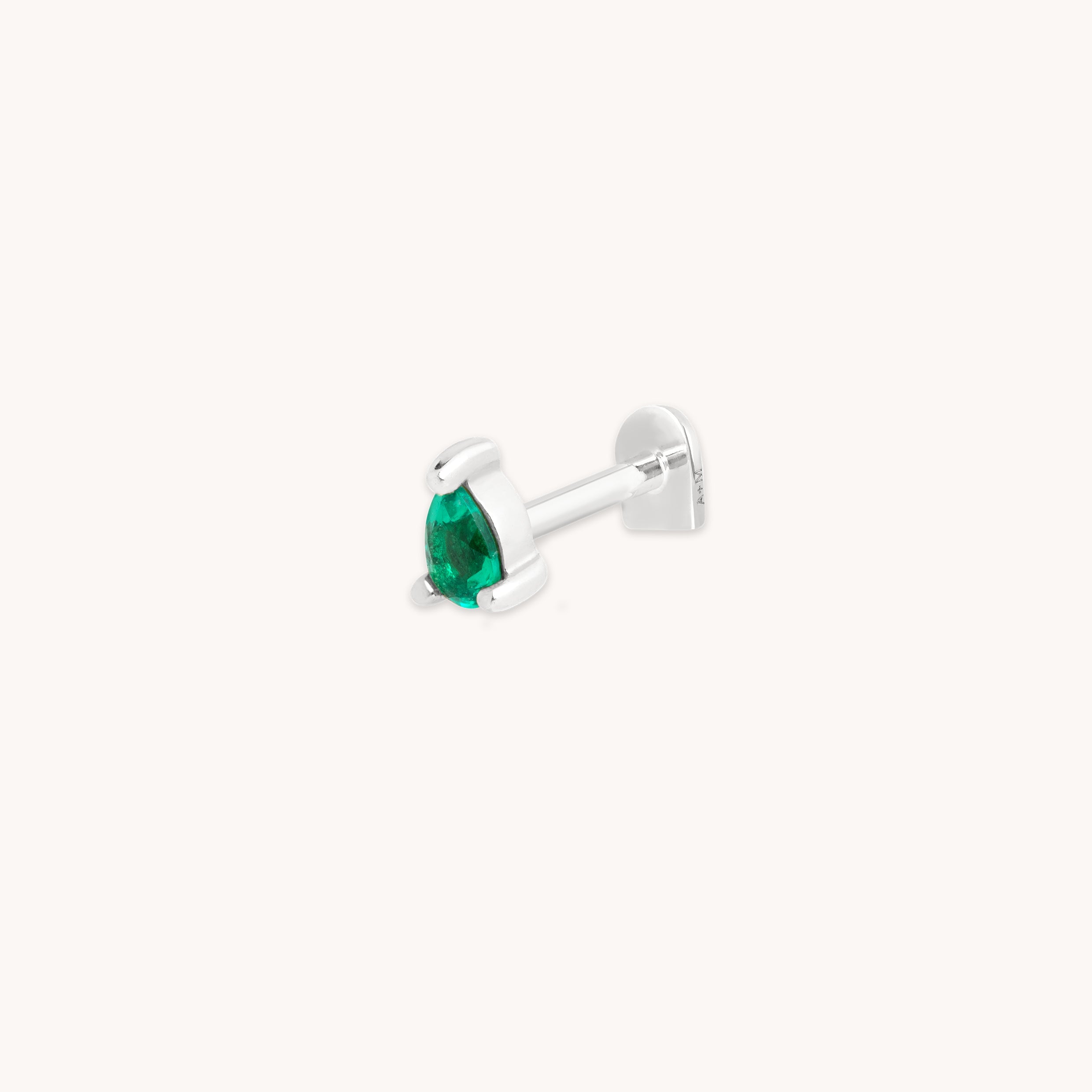 Emerald Pear Piercing Stud in Solid White Gold