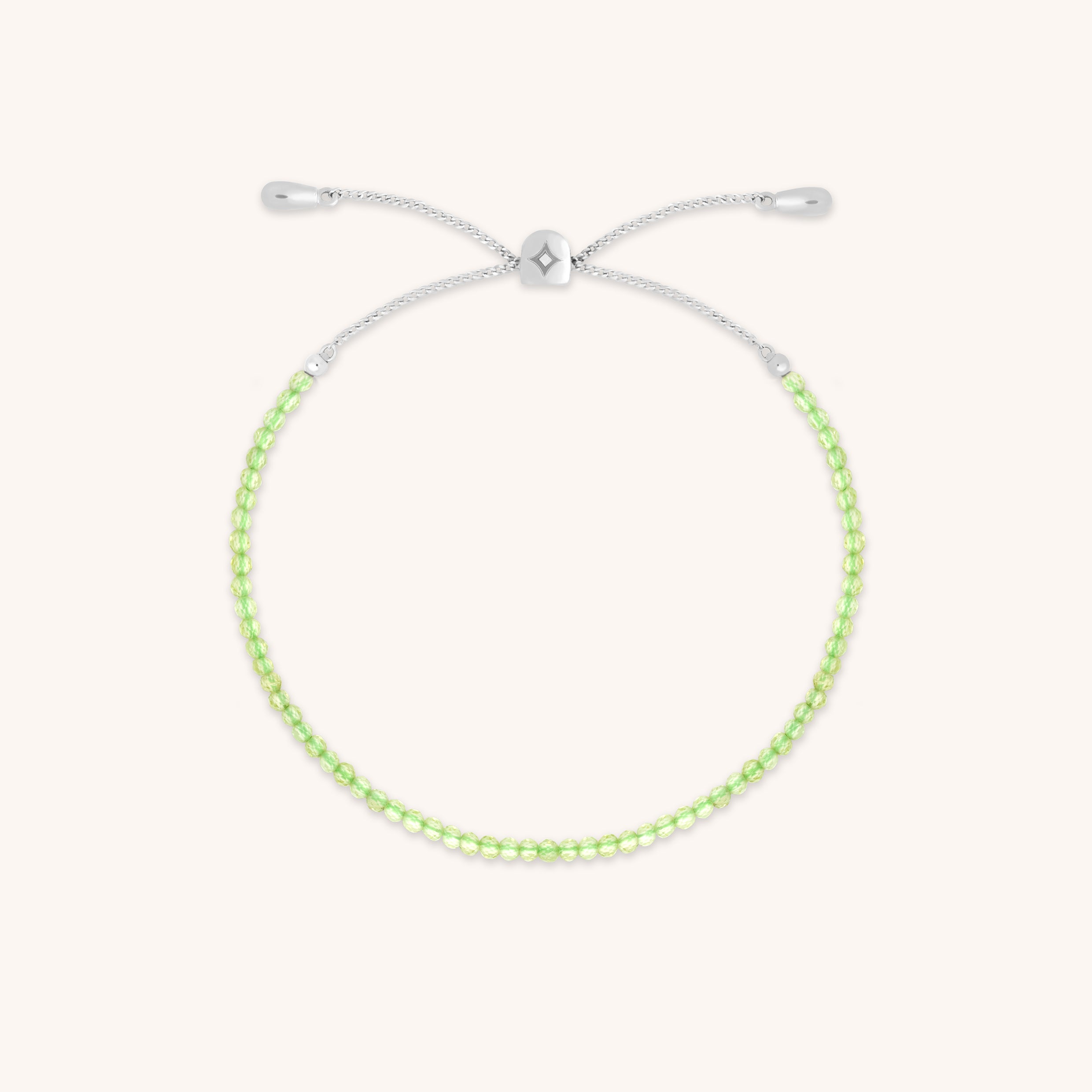 Peridot August Beaded Bracelet in Solid White Gold