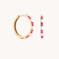 Pink Sapphire Baguette Hoops in Solid Gold