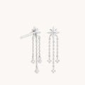Shooting Star Chain Drop Studs in Solid White Gold