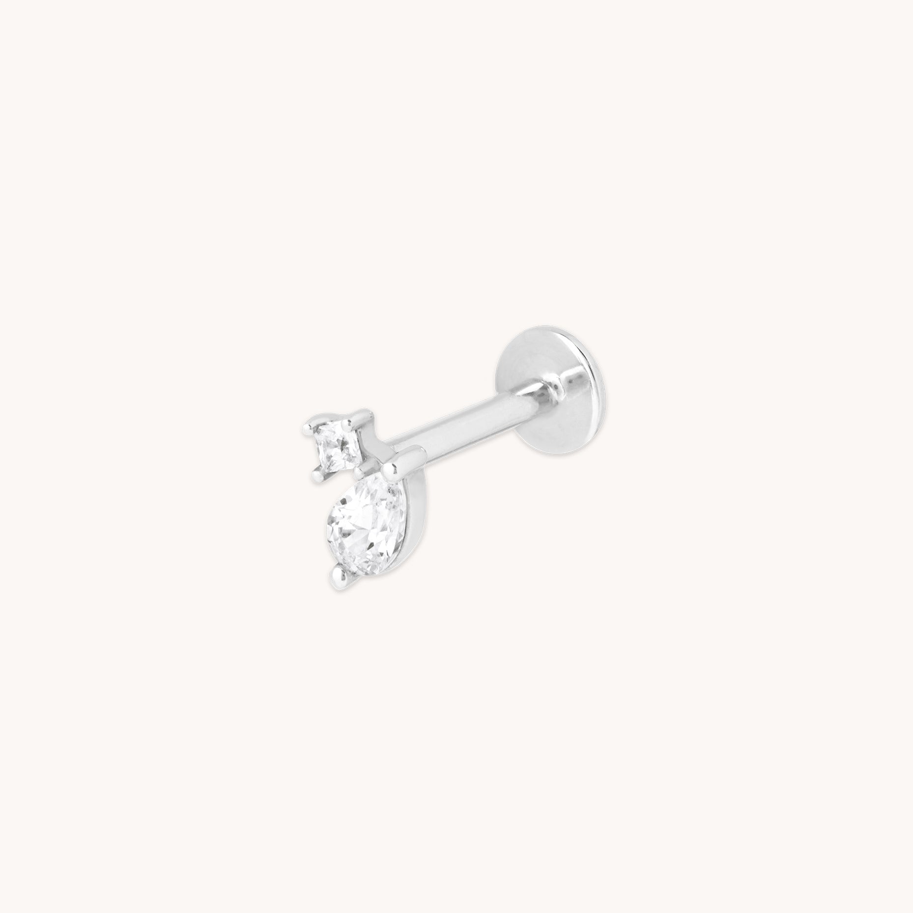 Diamond Double Gem Piercing Stud in Solid White Gold