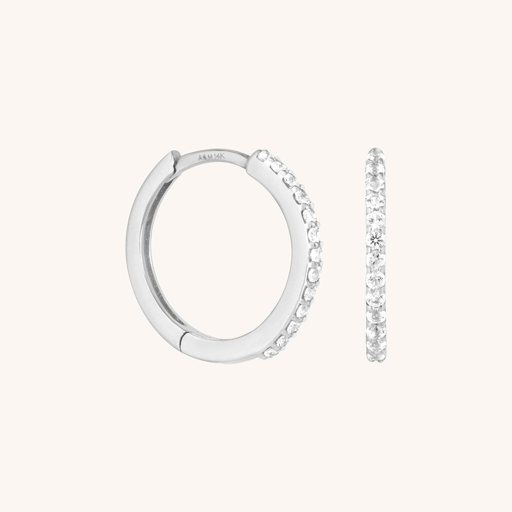 Diamond Pavé Hoops in Solid White Gold