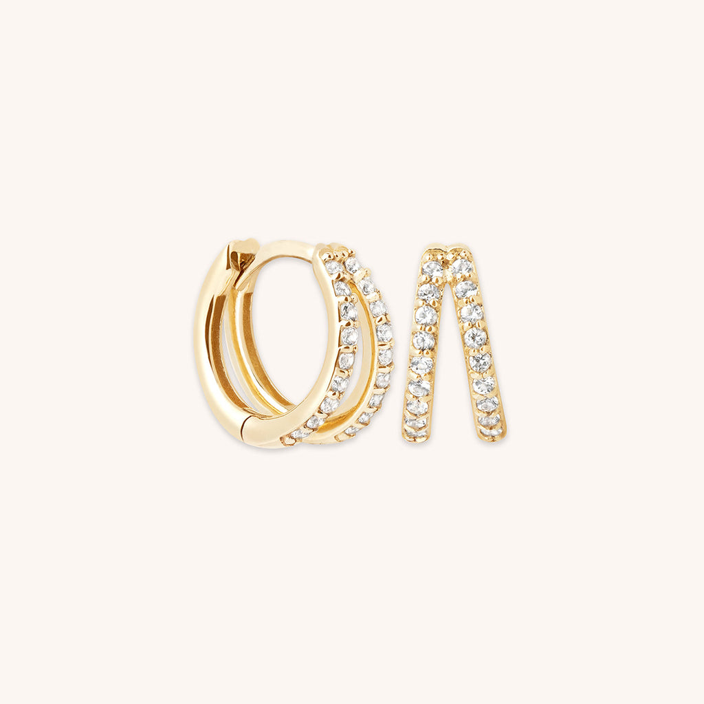 Diamond Pavé Illusion Huggies in Solid Gold