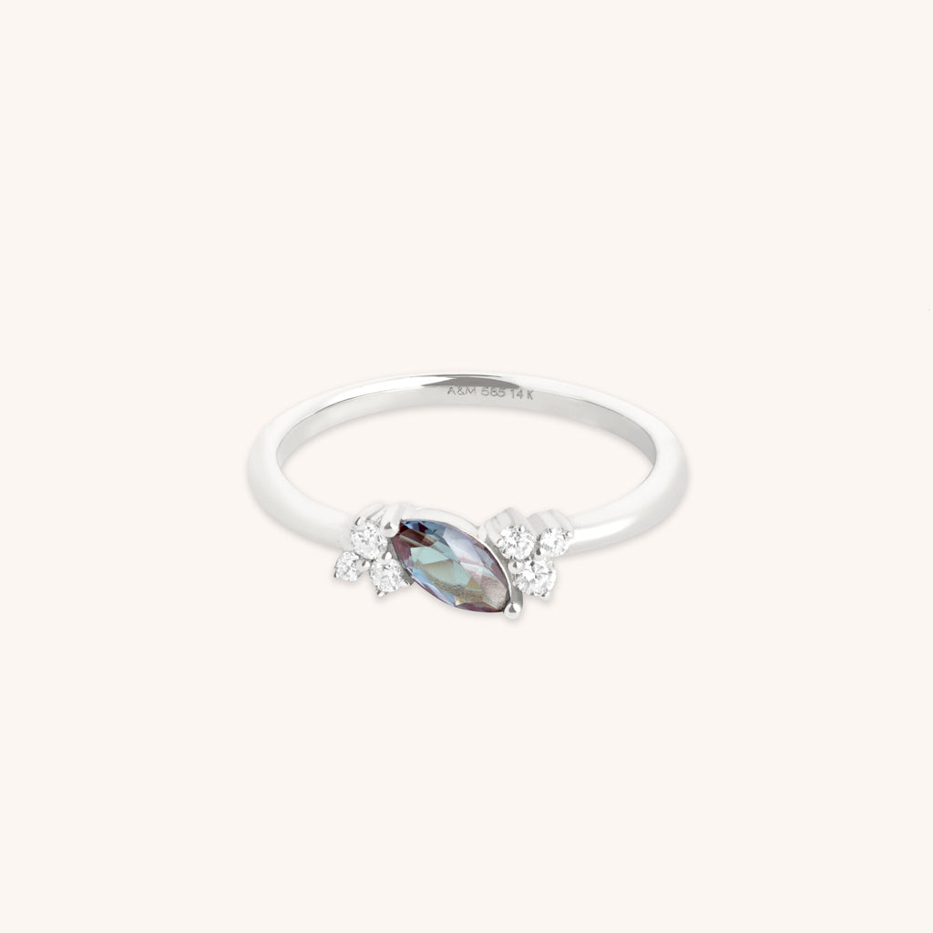 Alexandrite Diamond Milestone Ring in Solid White Gold