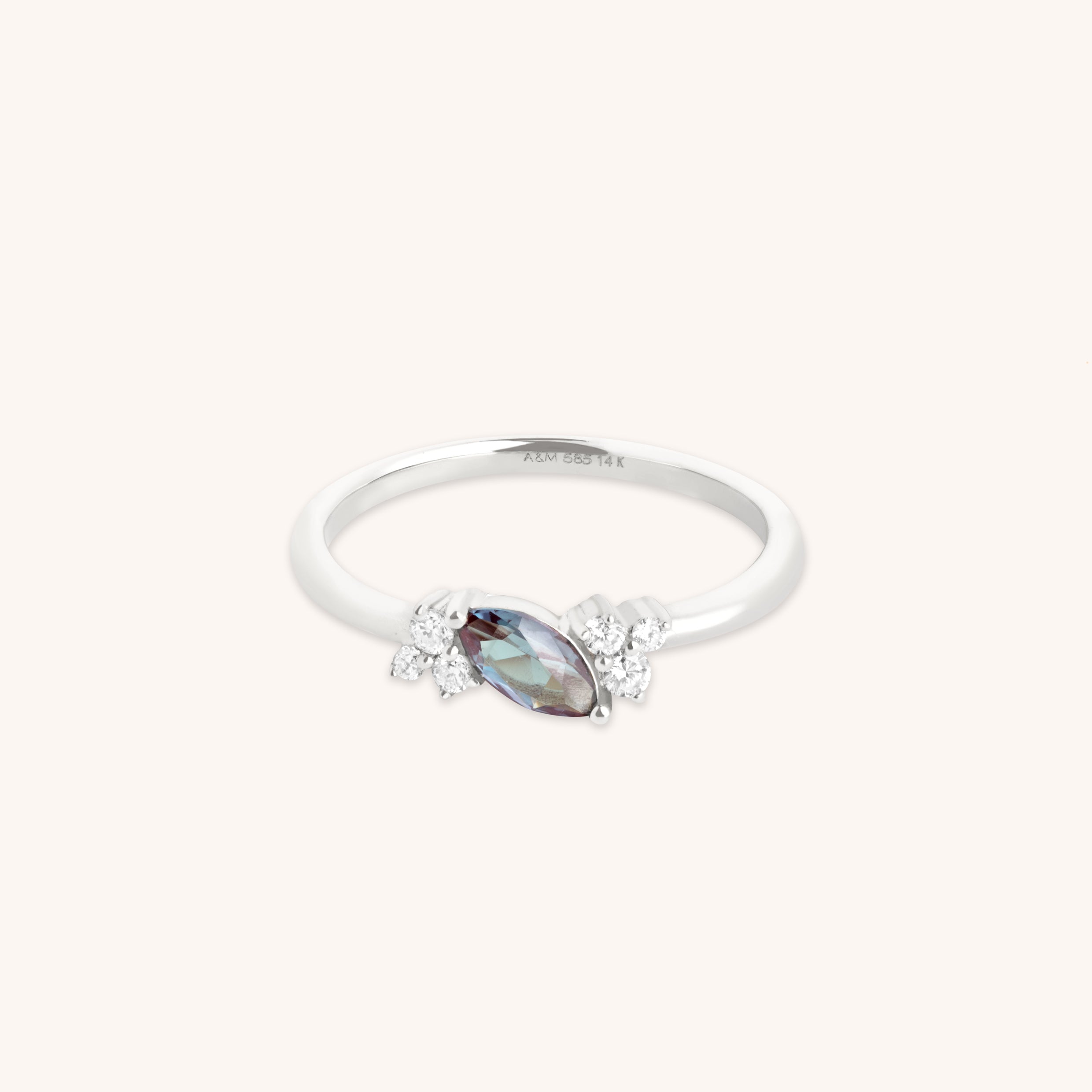 Alexandrite Diamond Milestone Ring in Solid White Gold