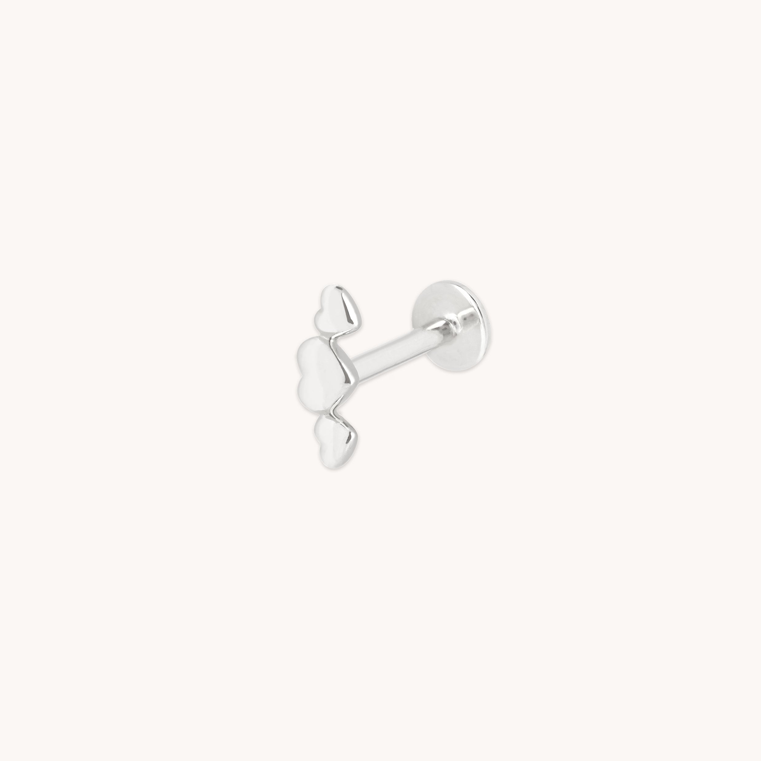 Heart Cluster Piercing Stud in Solid White Gold