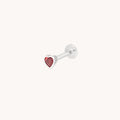 Garnet Heart Piercing Stud in Solid White Gold