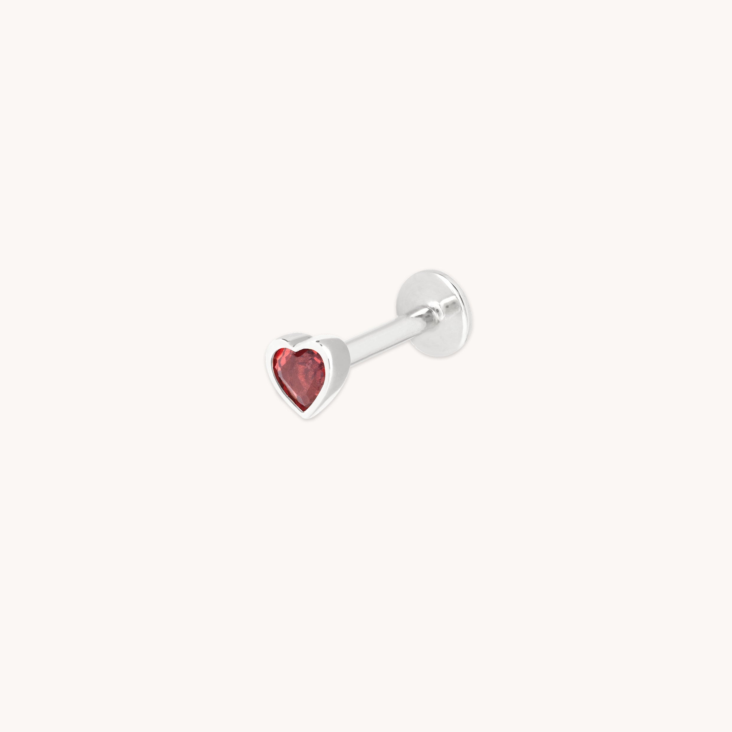 Garnet Heart Piercing Stud in Solid White Gold