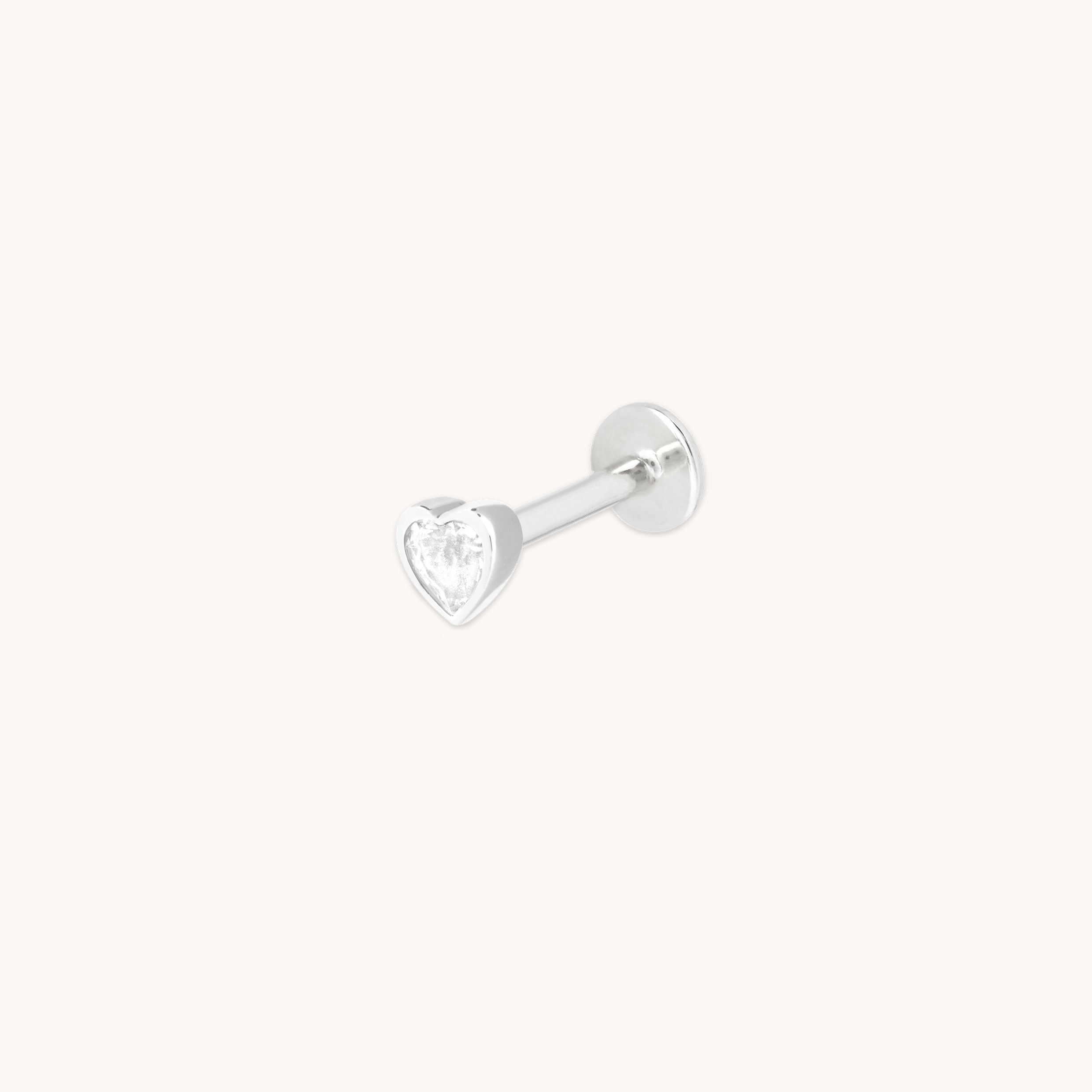 White Topaz Heart Piercing Stud in Solid White Gold