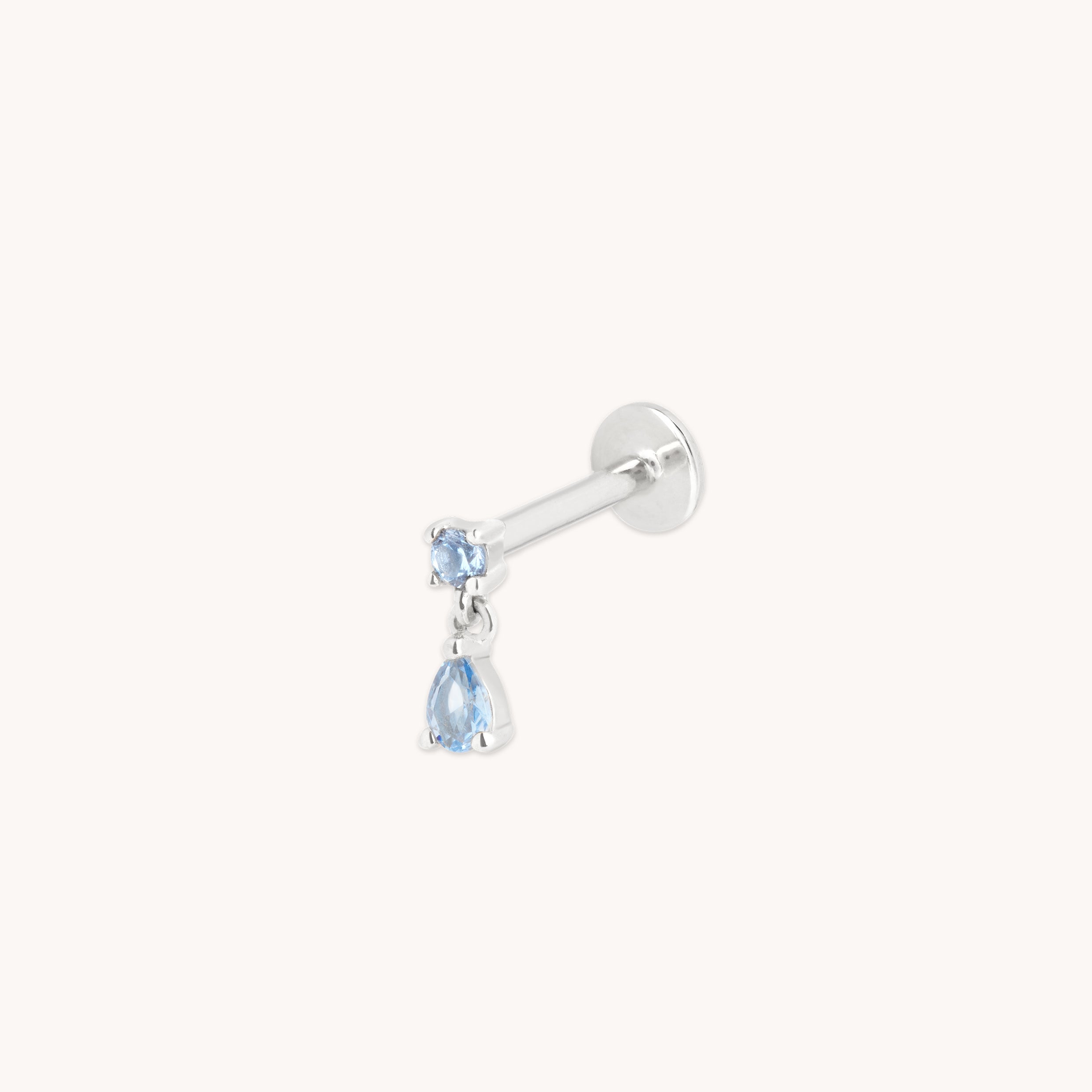 Blue Spinel Charm Piercing Stud in Solid White Gold