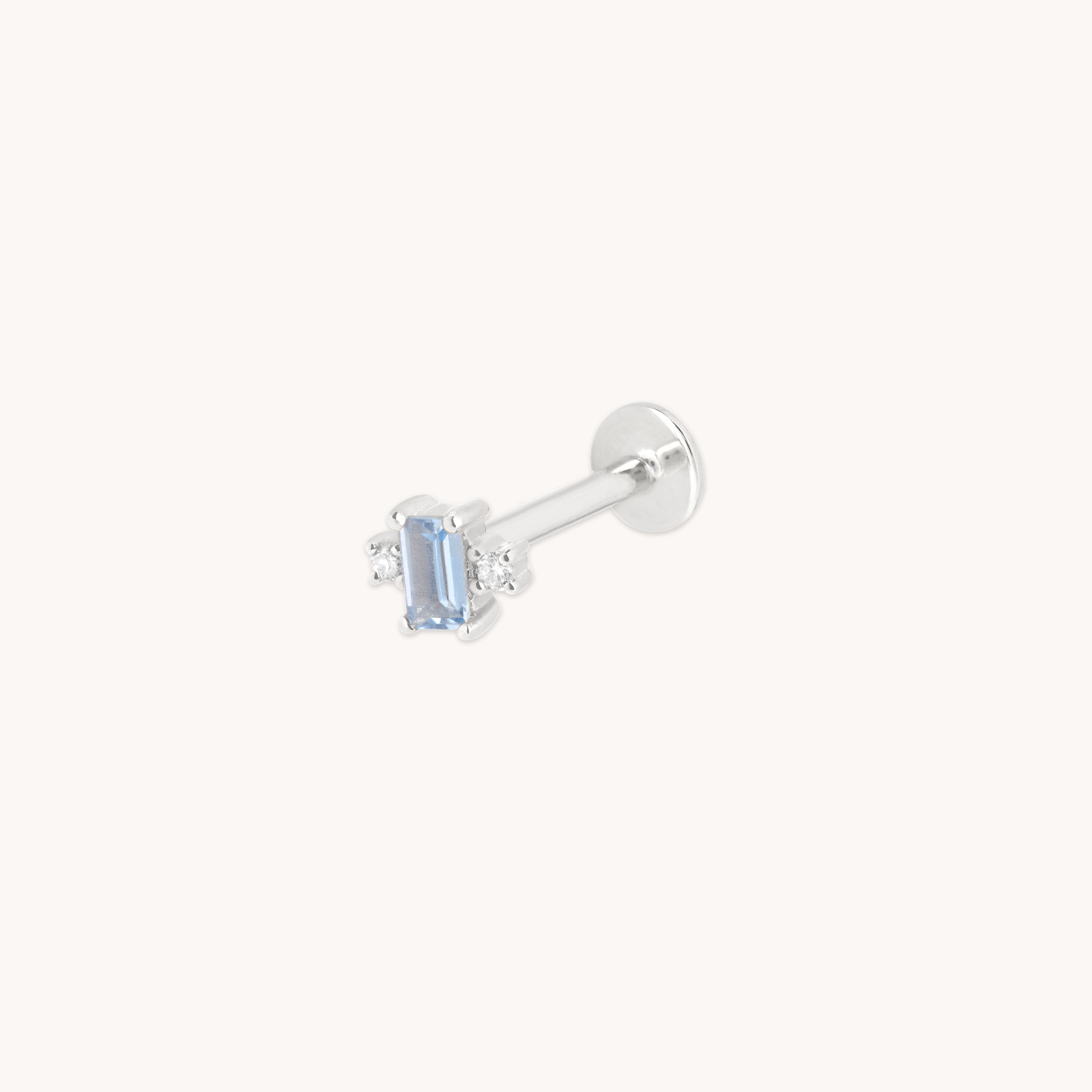 Blue Spinel Baguette Piercing Stud in Solid White Gold