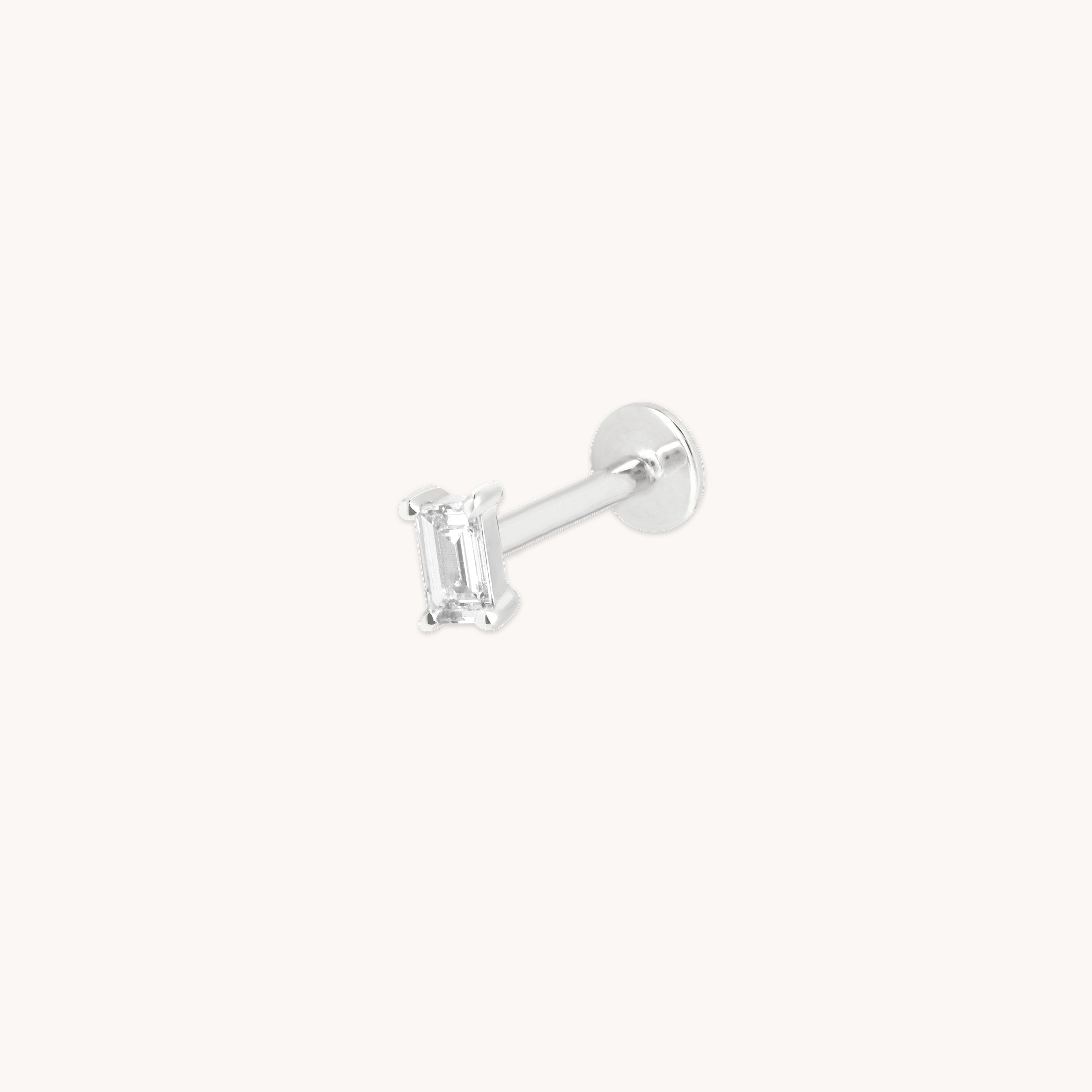 Diamond Baguette Piercing Stud in Solid White Gold