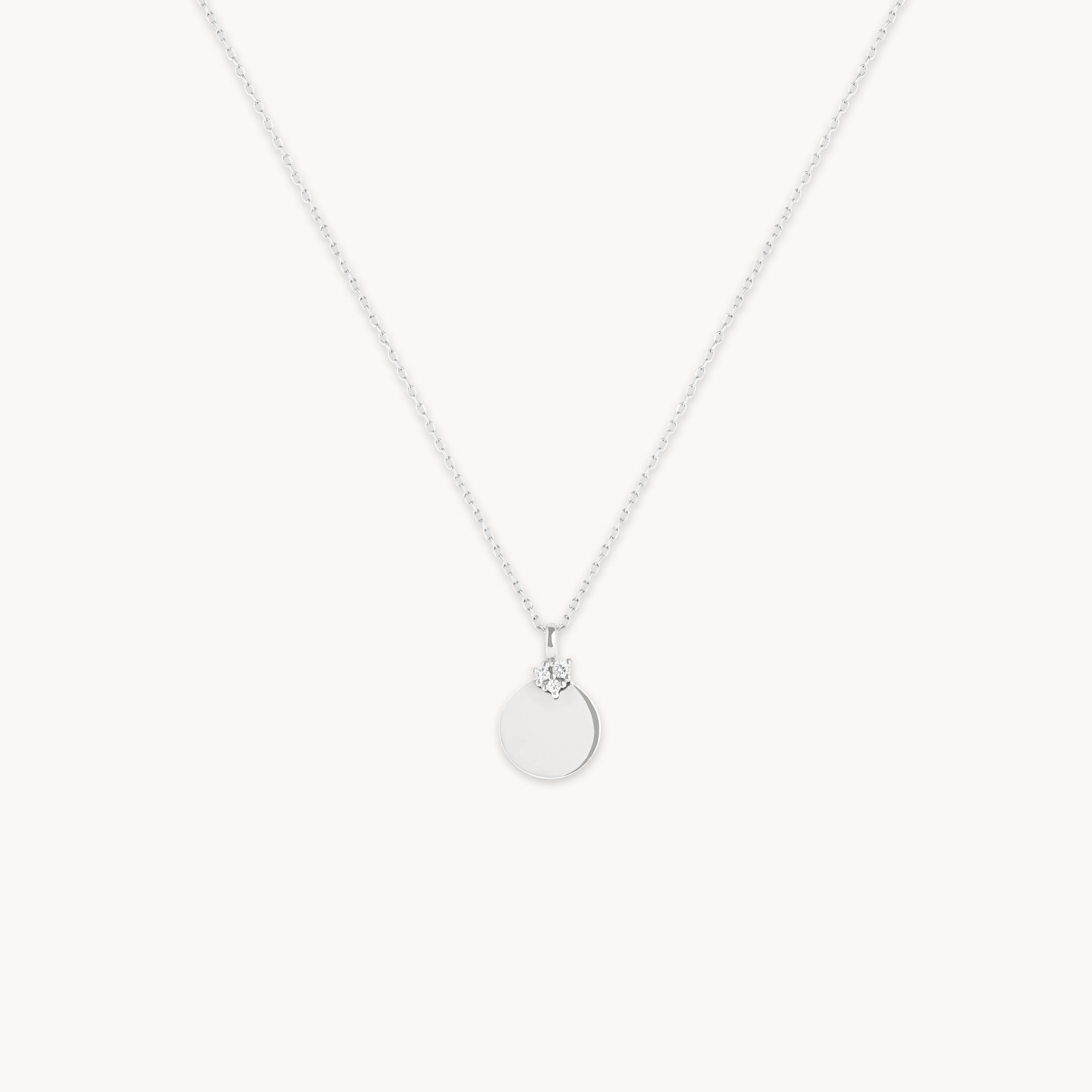 Diamond Coin Pendant Necklace in Solid White Gold