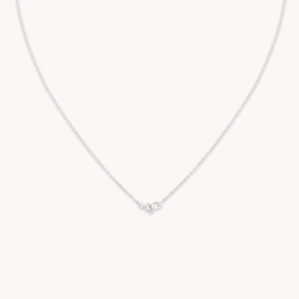 Diamond & Pearl Pendant Necklace in Solid White Gold
