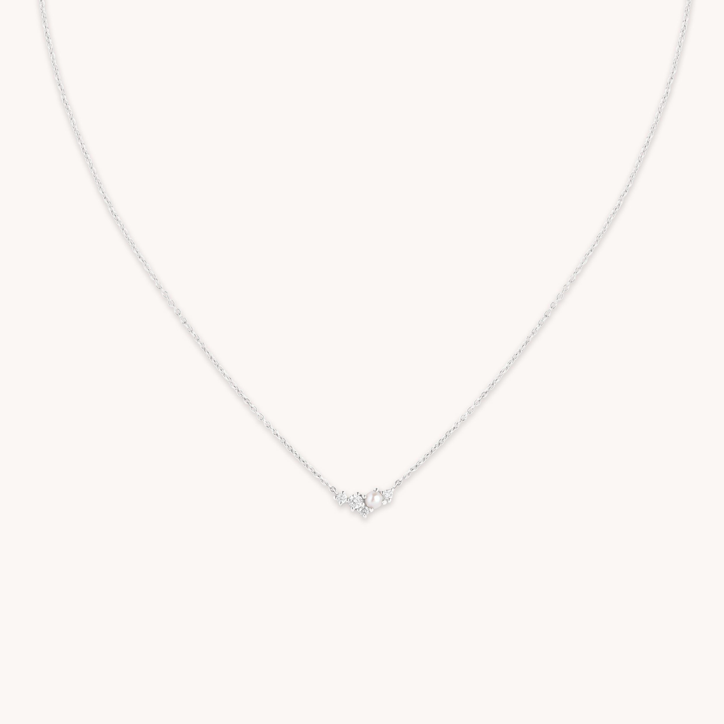 Diamond & Pearl Pendant Necklace in Solid White Gold