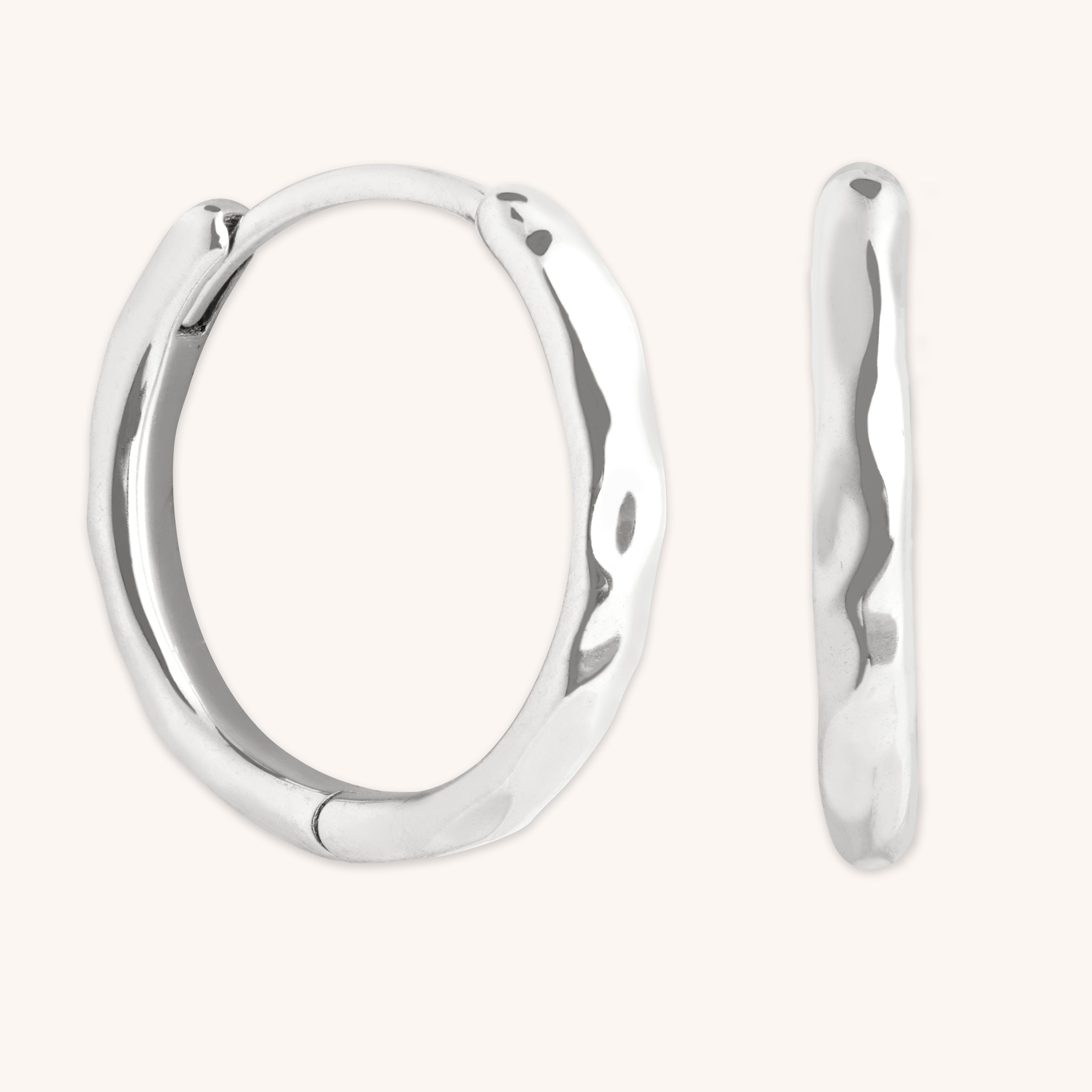 Molten Textured Hoops in Silver