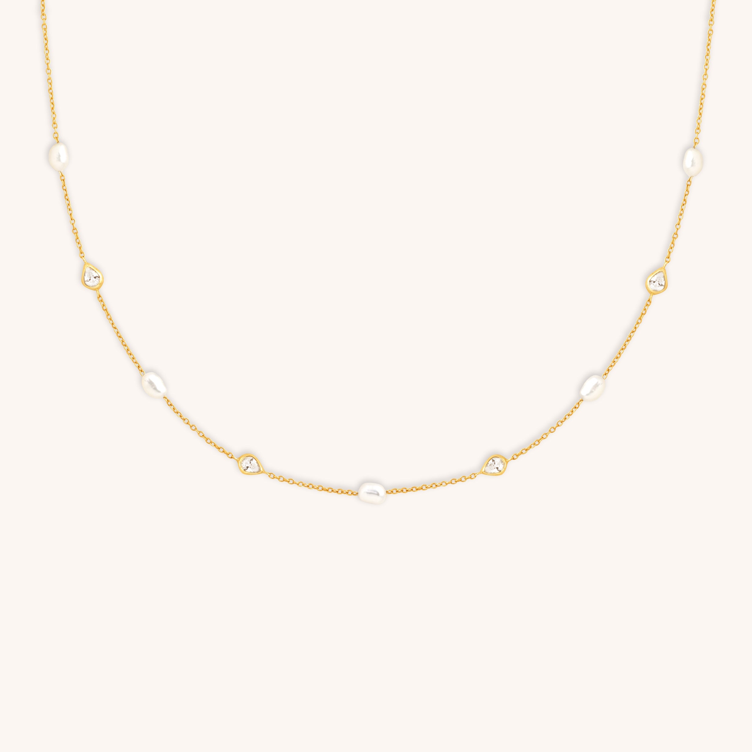 Pearl & Crystal Charm Necklace in Gold