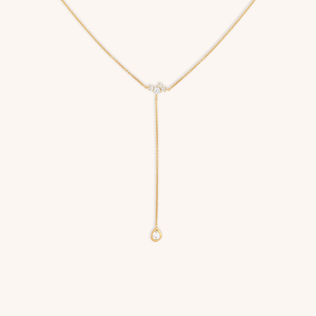 Pear Bezel Lariat Necklace in Gold