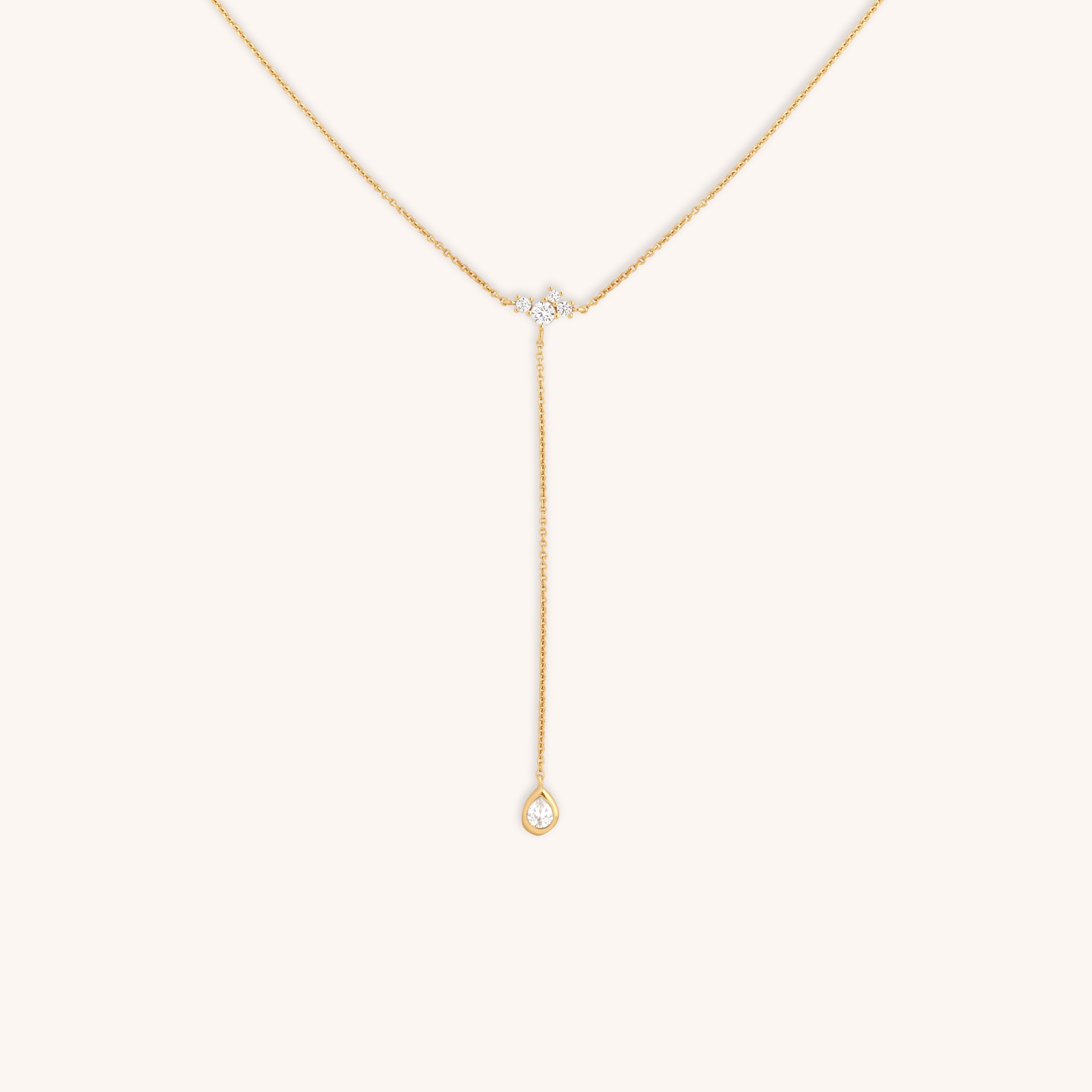 Pear Bezel Lariat Necklace in Gold