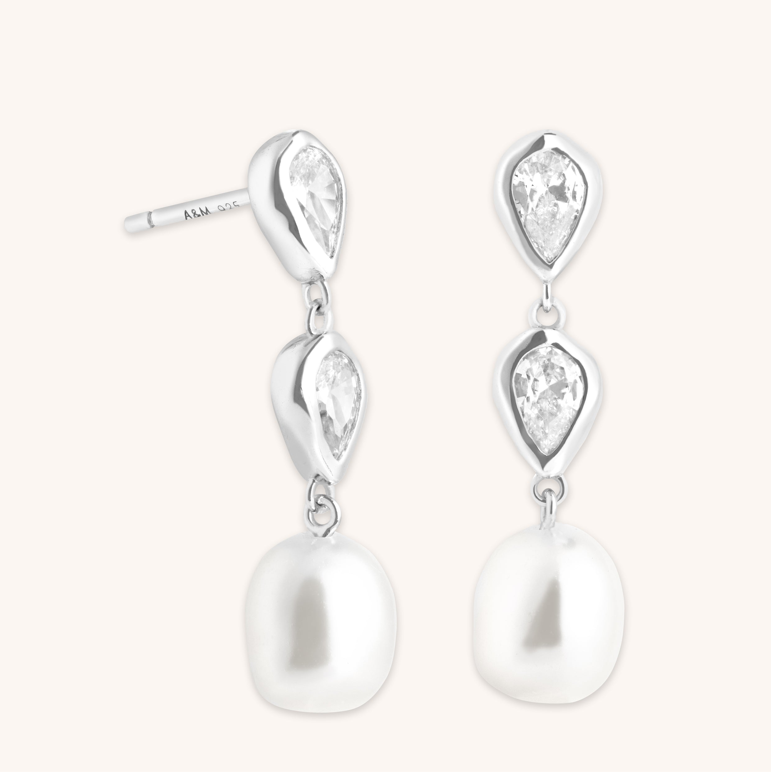 Pearl & Crystal Drop Studs in Silver