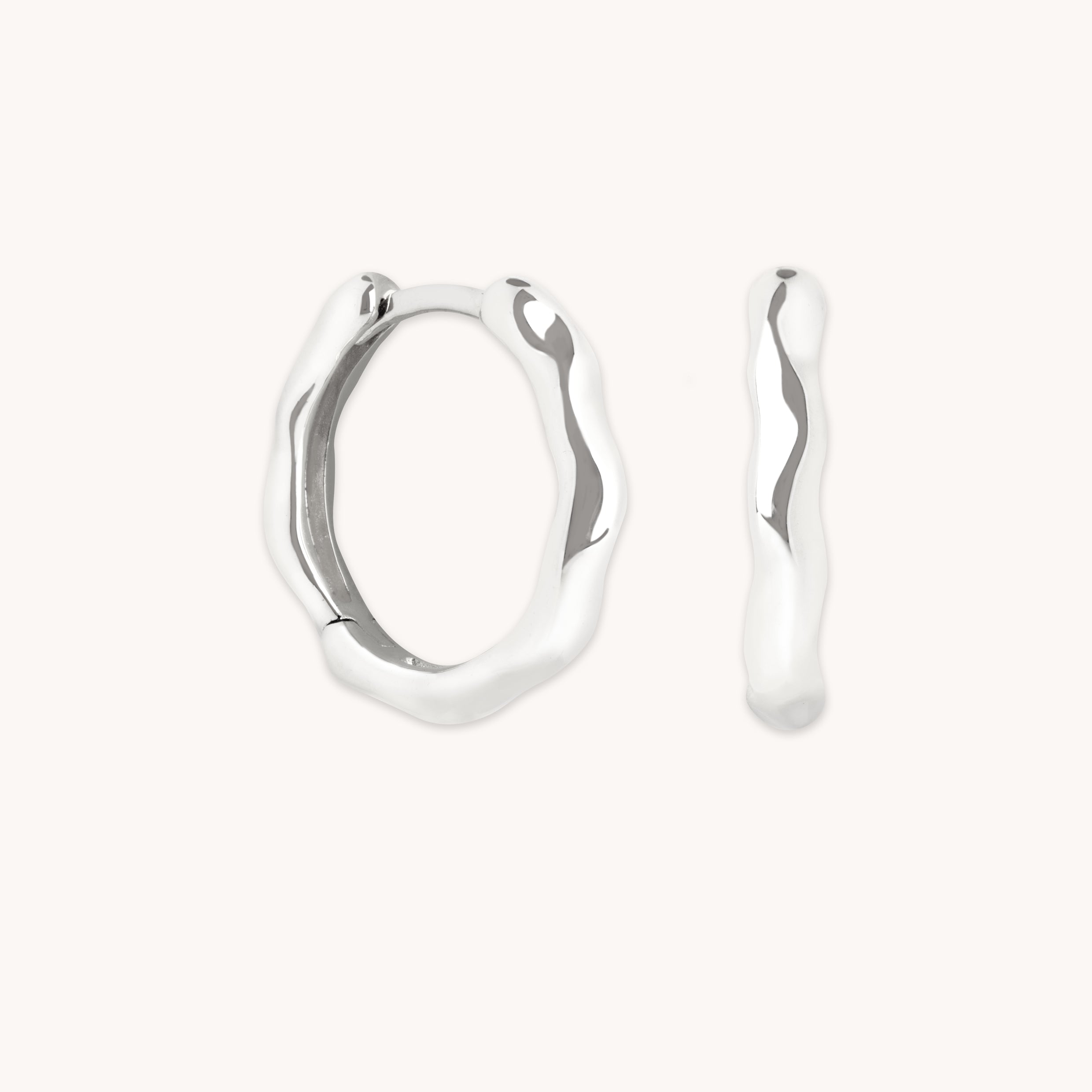 Molten Textured Hoops in Solid White Gold