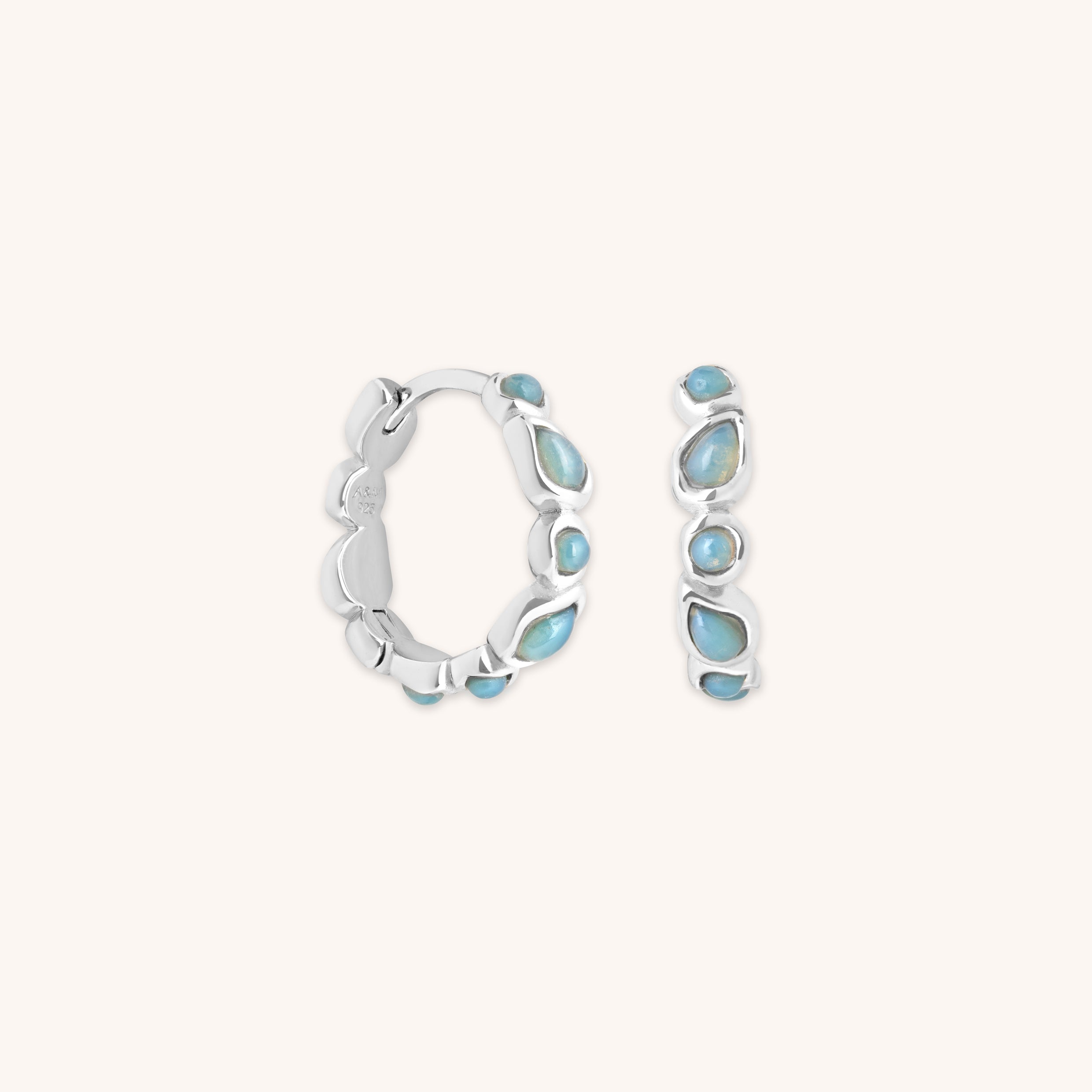 Opal Pear Bezel Hoops in Silver
