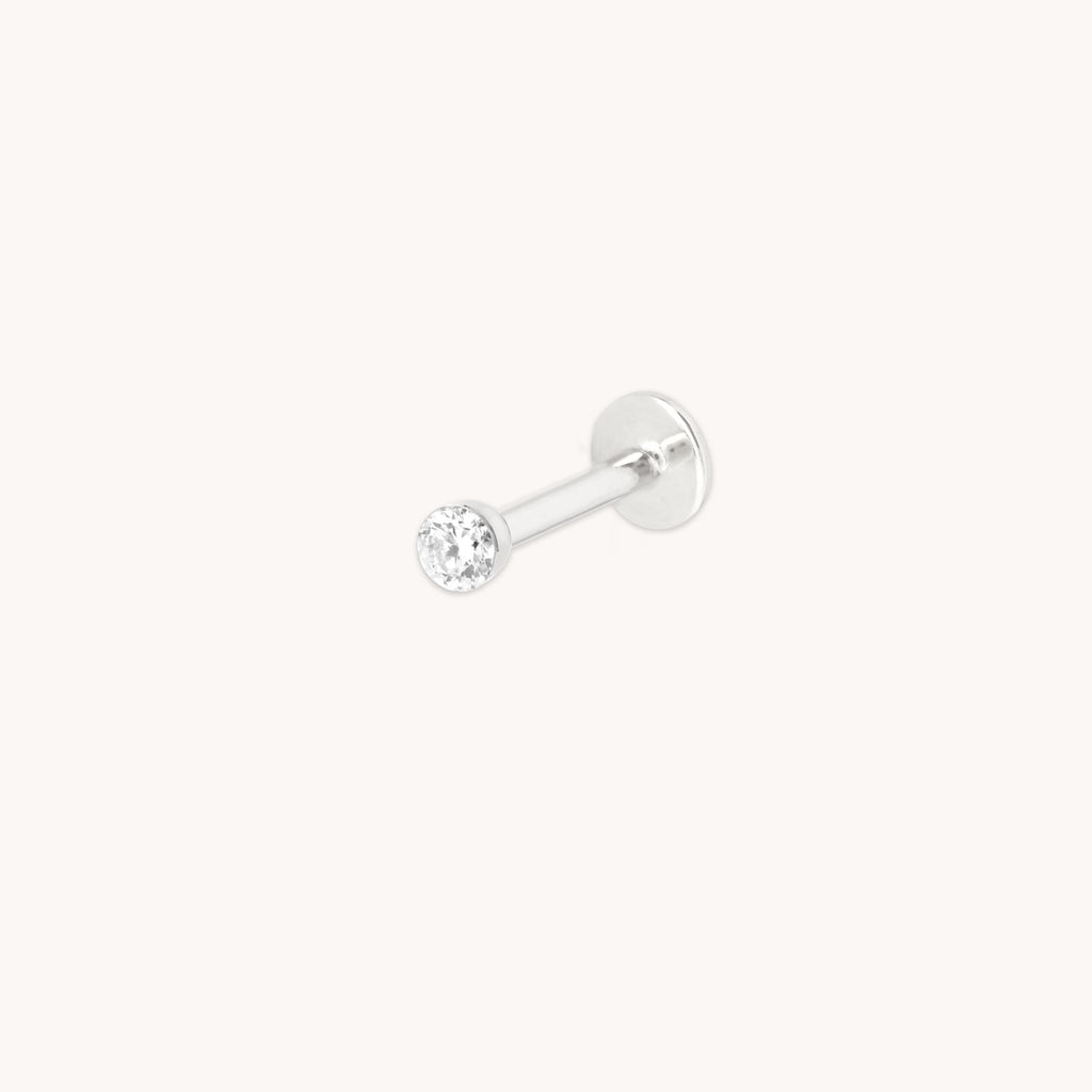 Floating Diamond Medium Piercing Stud in Solid White Gold