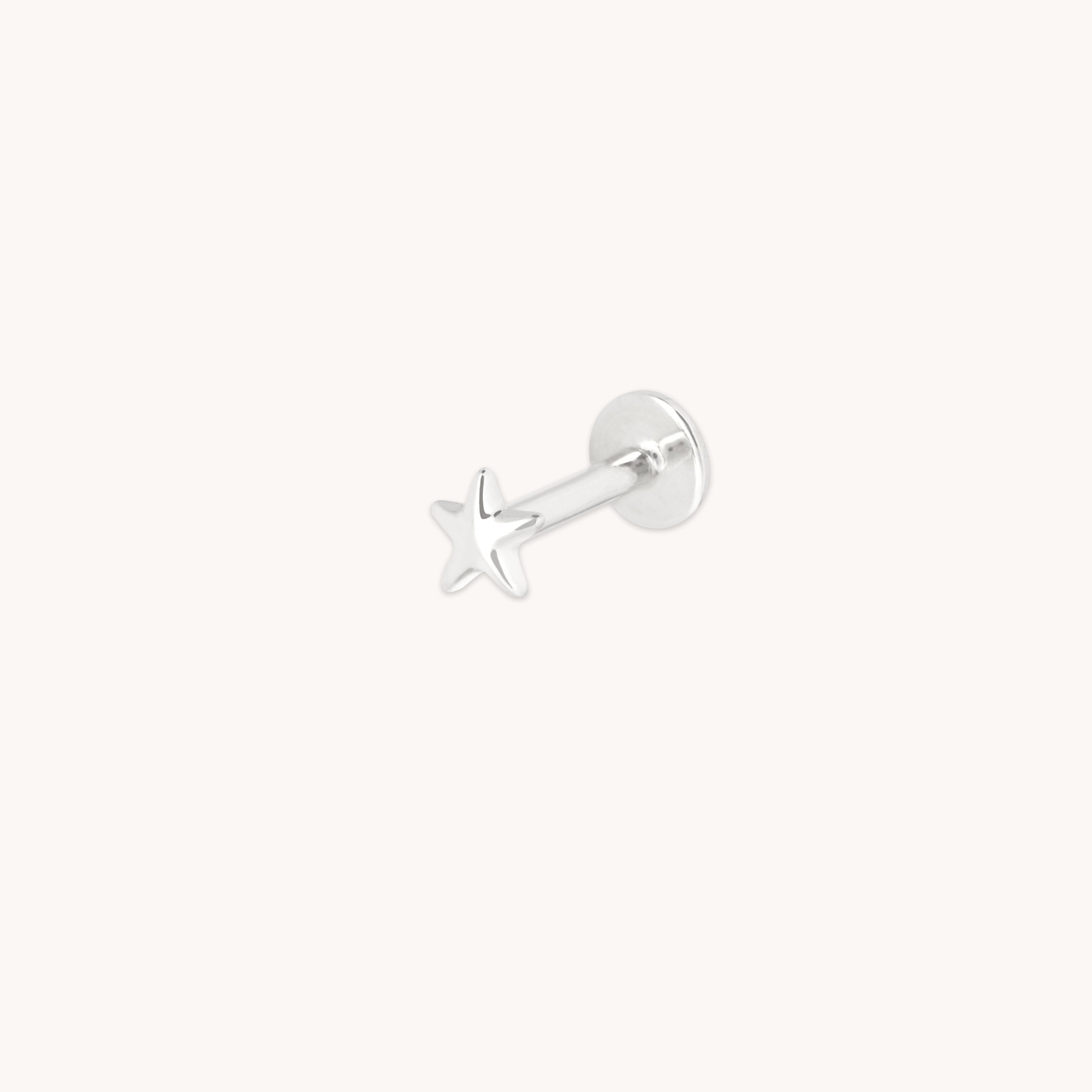 Star Small Piercing Stud in Solid White Gold