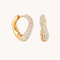 Wave Pavé Crystal Hoops in Gold