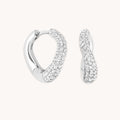 Wave Pavé Crystal Hoops in Silver