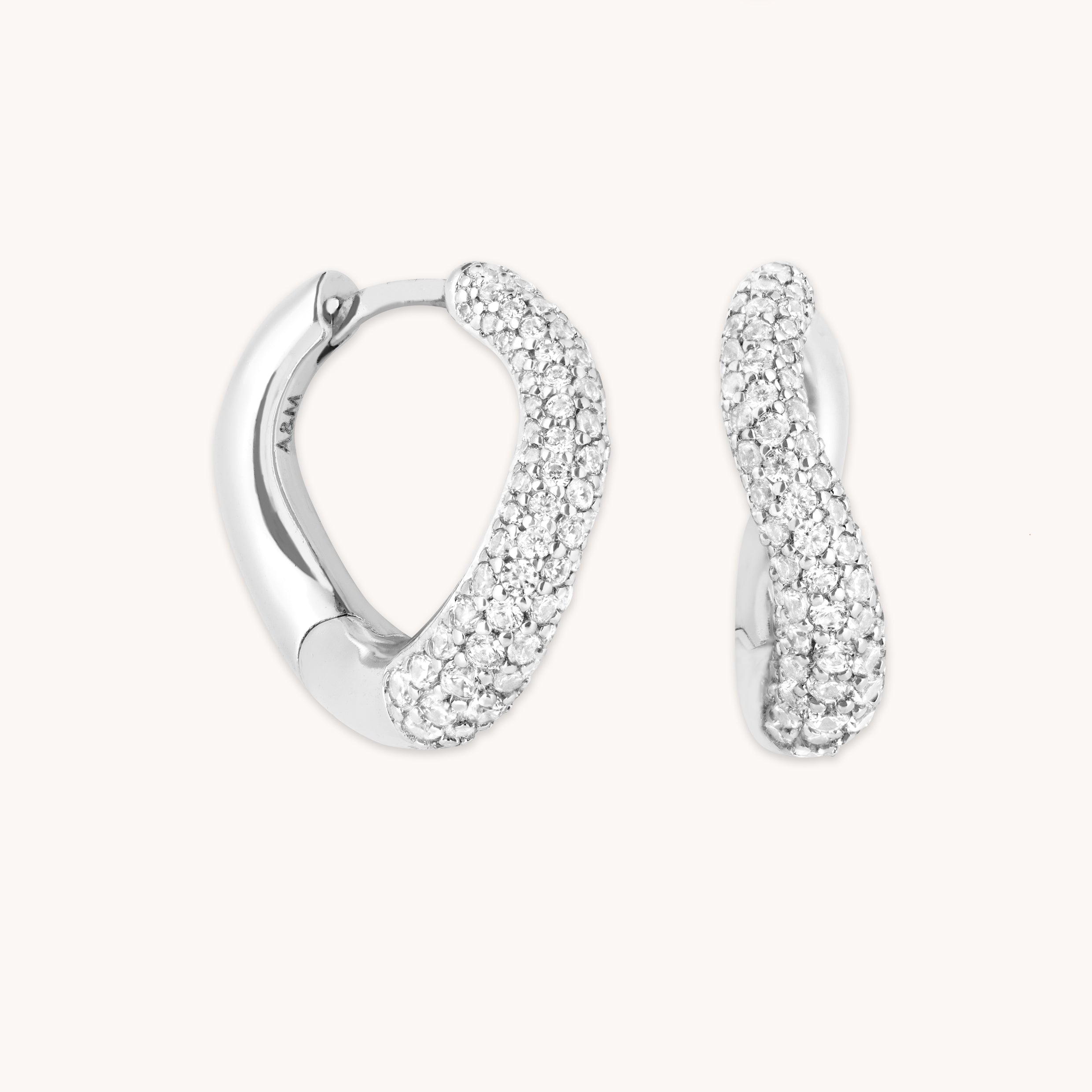 Wave Pavé Crystal Hoops in Silver