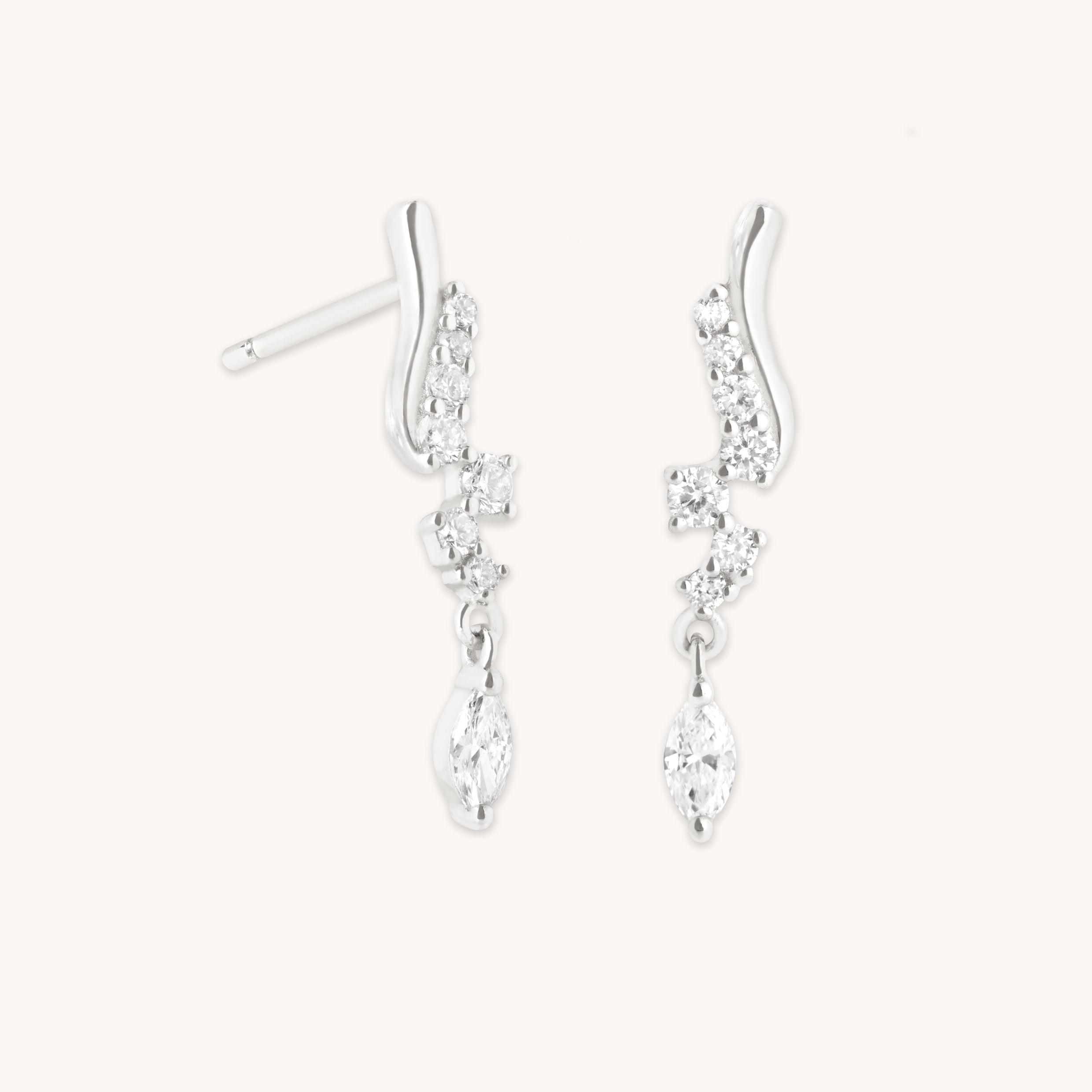 Diamond Wave Charm Studs in Solid White Gold