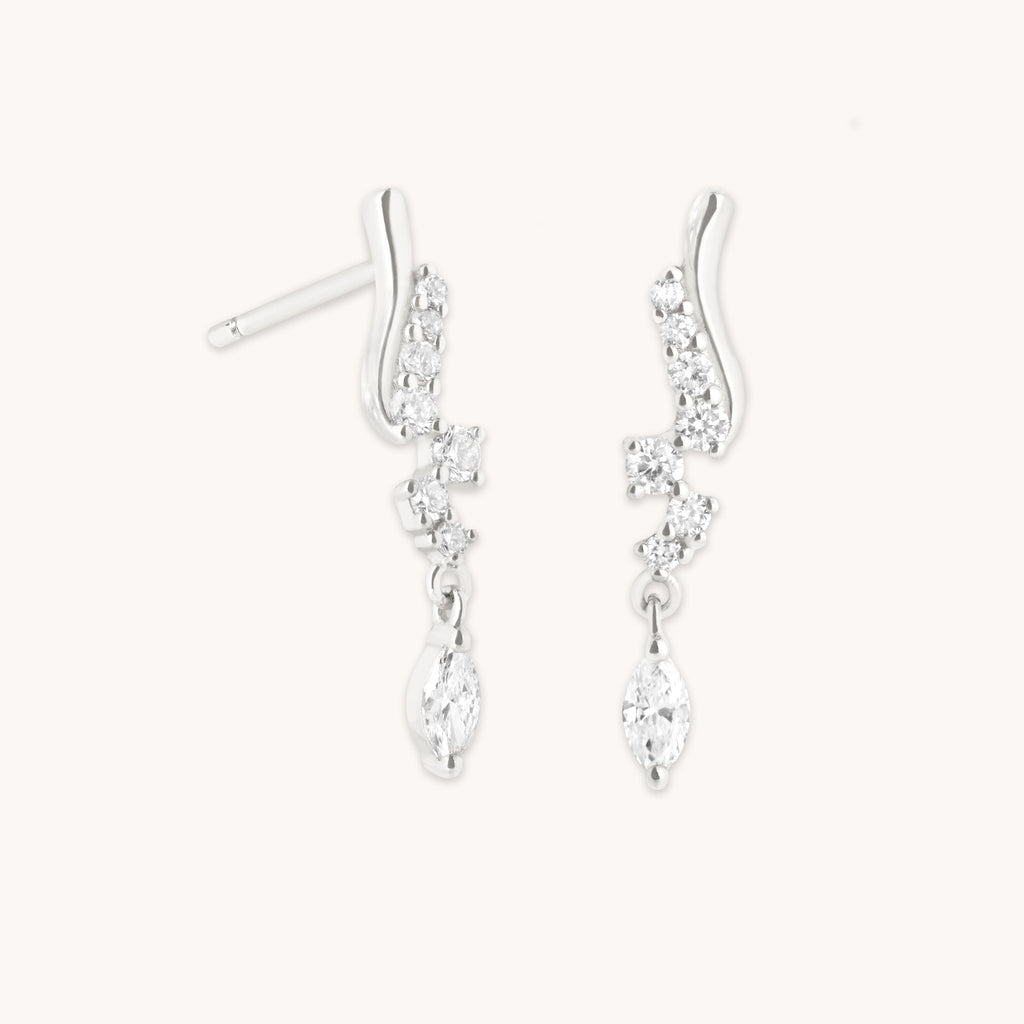 Diamond Wave Charm Studs in Solid White Gold