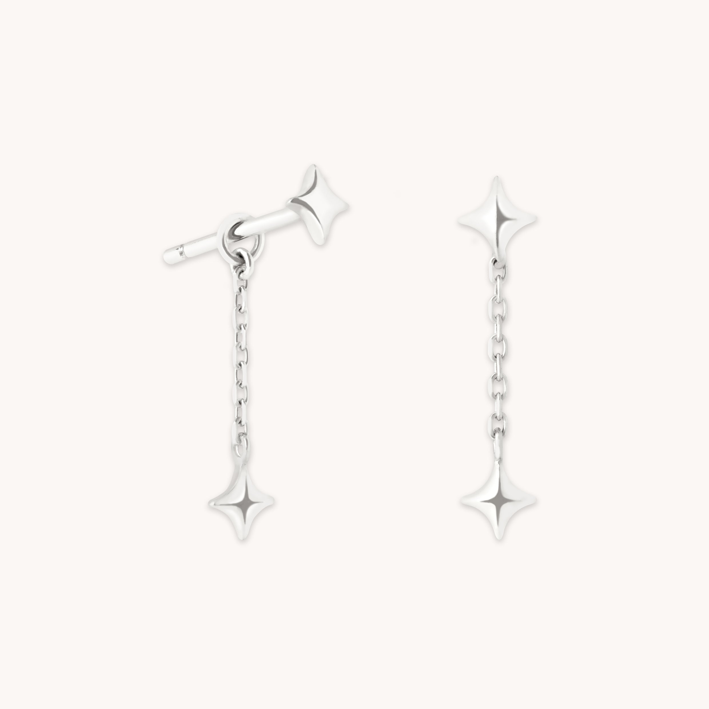 Cosmic Star Chain Studs in Solid White Gold