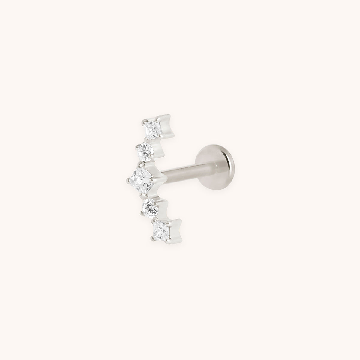 Curved Square Crystal Titanium Piercing Stud in Platinum