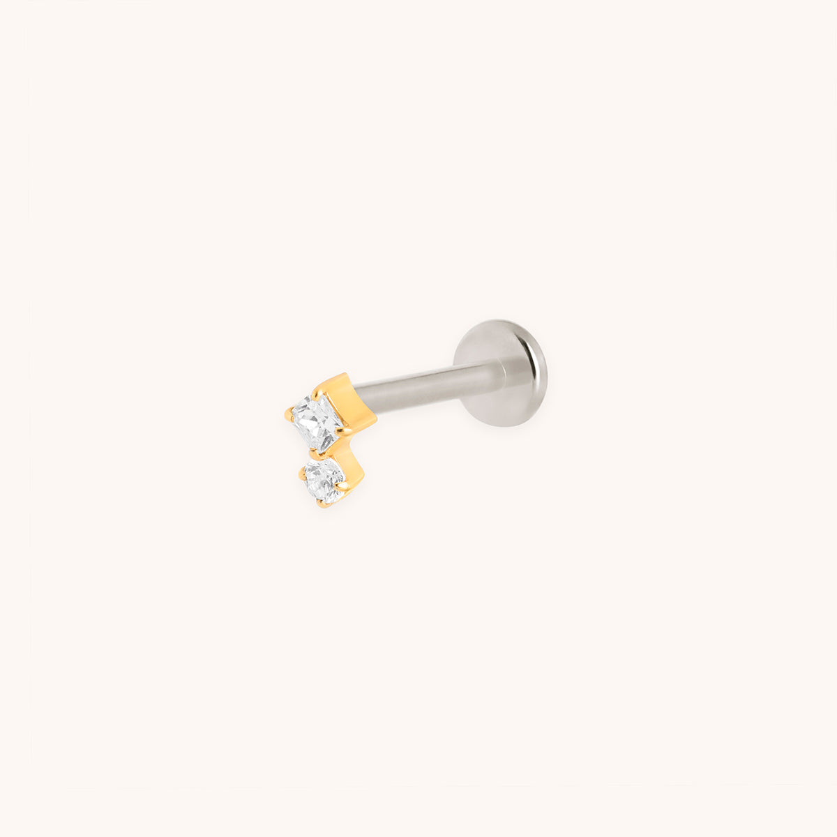 Square Crystal Double Titanium Piercing Stud in Gold