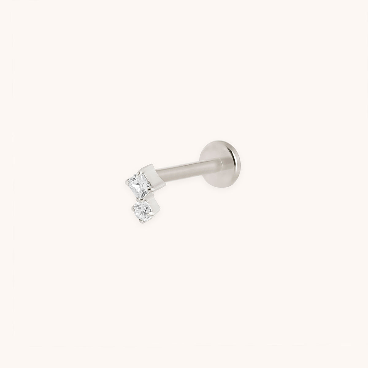 Square Crystal Double Titanium Piercing Stud in Platinum