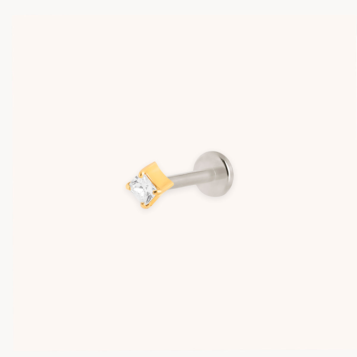 Square Crystal Titanium Piercing Stud in Gold