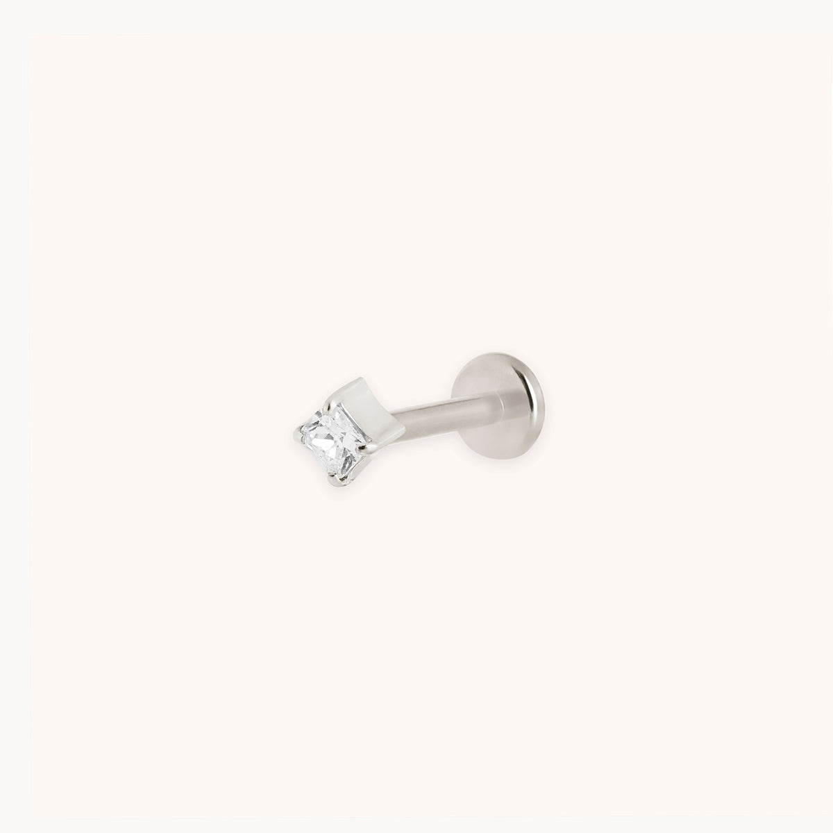 Square Crystal Titanium Piercing Stud in Platinum