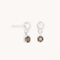 Diamond & Quartz Charm Studs in Solid White Gold
