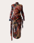 Kala Printed Mesh Gathered Bodycon Dress