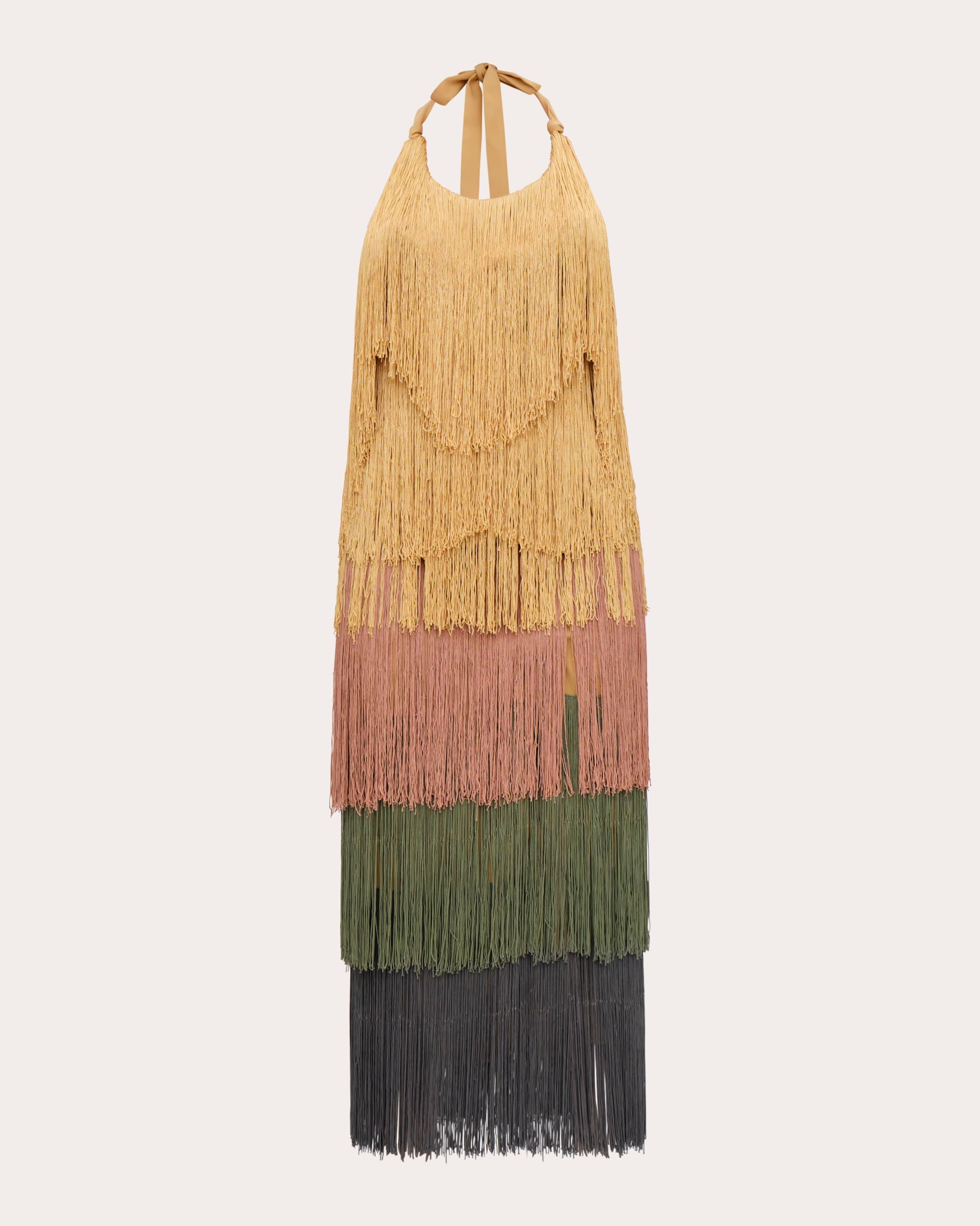 Neme Tiered Fringed Halterneck Midi Dress