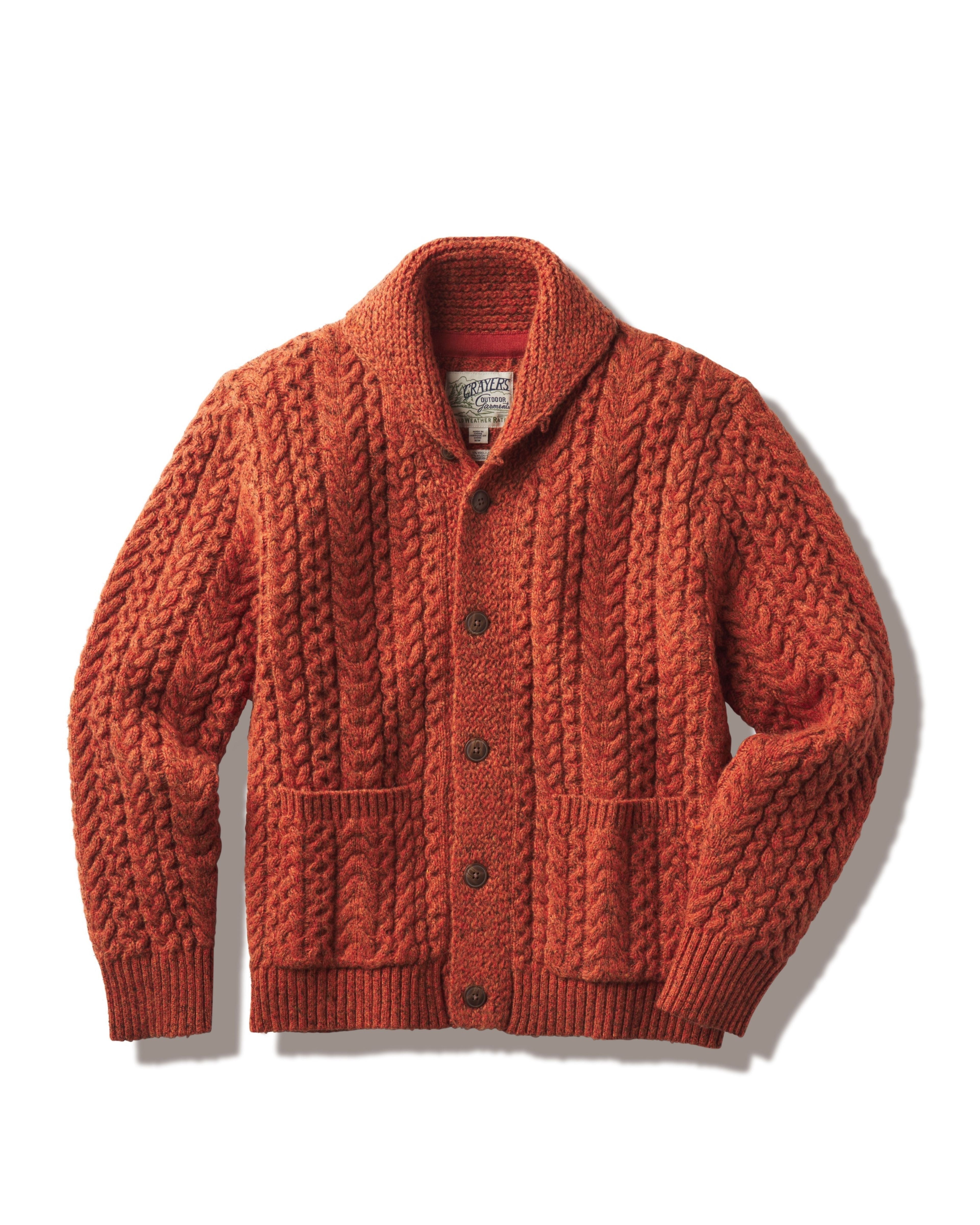 Melange Cable  Shawl Cardigan - Burnt Orange
