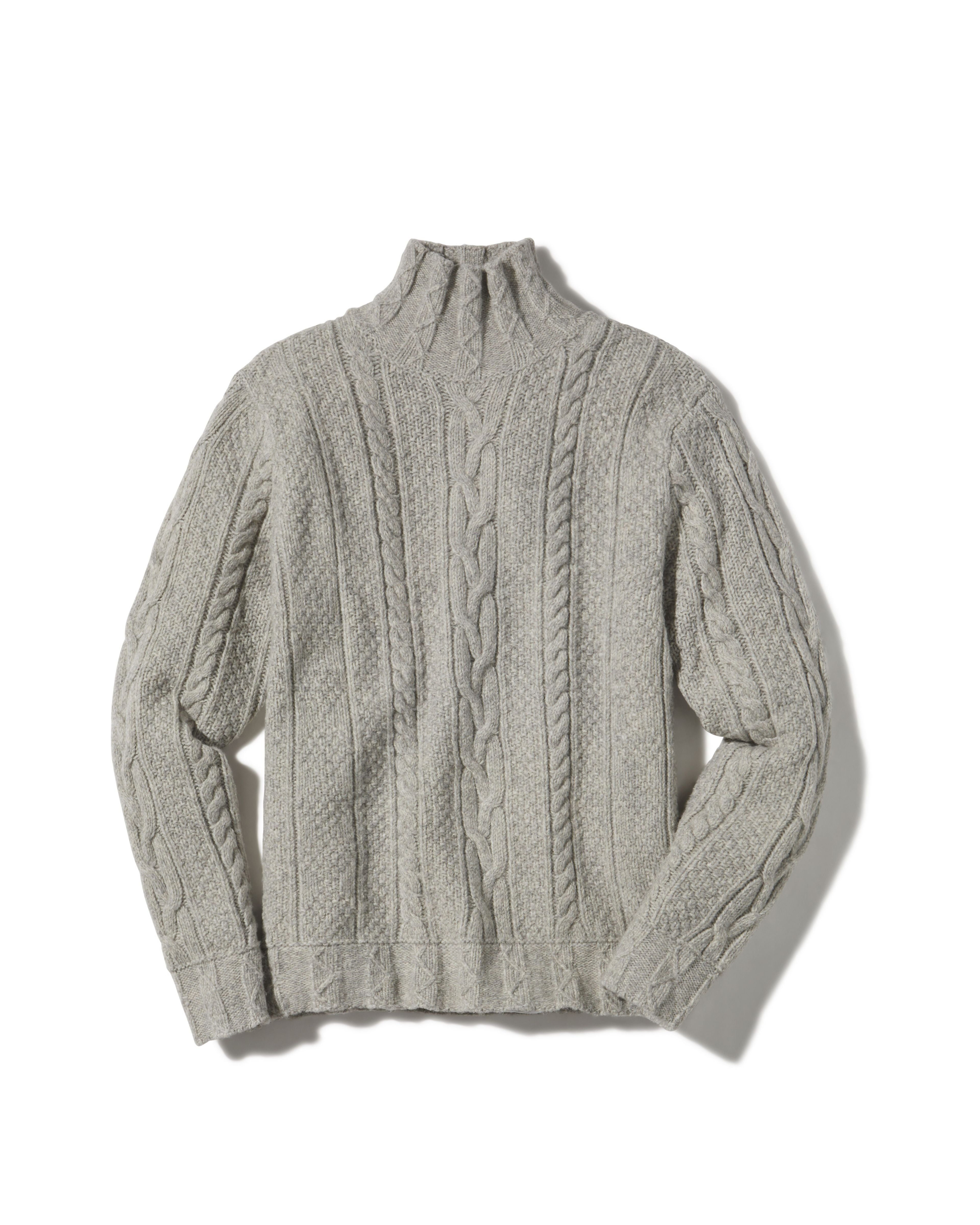 Fisherman Cable Turtleneck - Light Gray