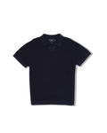 Jono Texture Stitch Johnny Collar Sweater Polo - Dark Navy