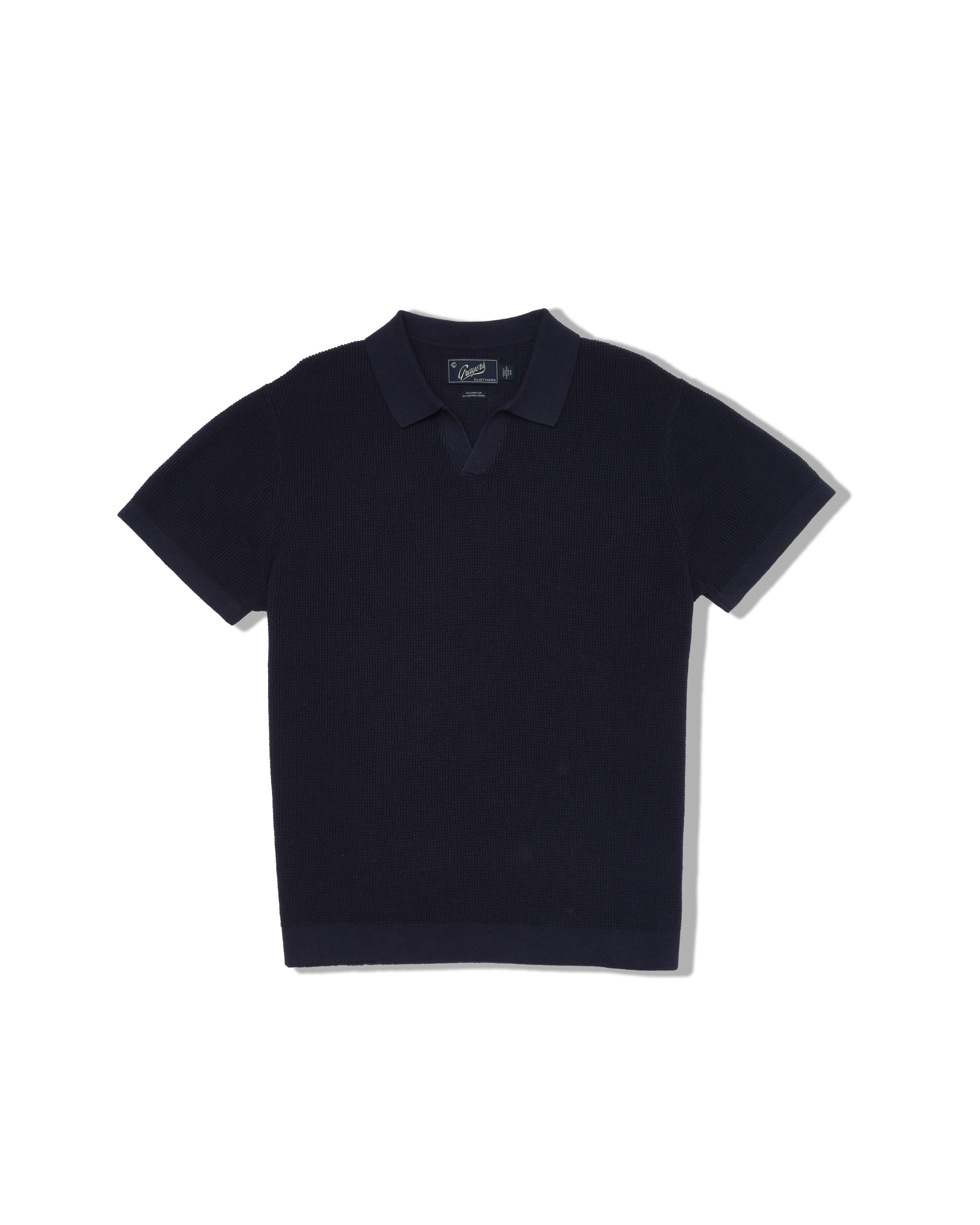 Jono Texture Stitch Johnny Collar Sweater Polo - Dark Navy
