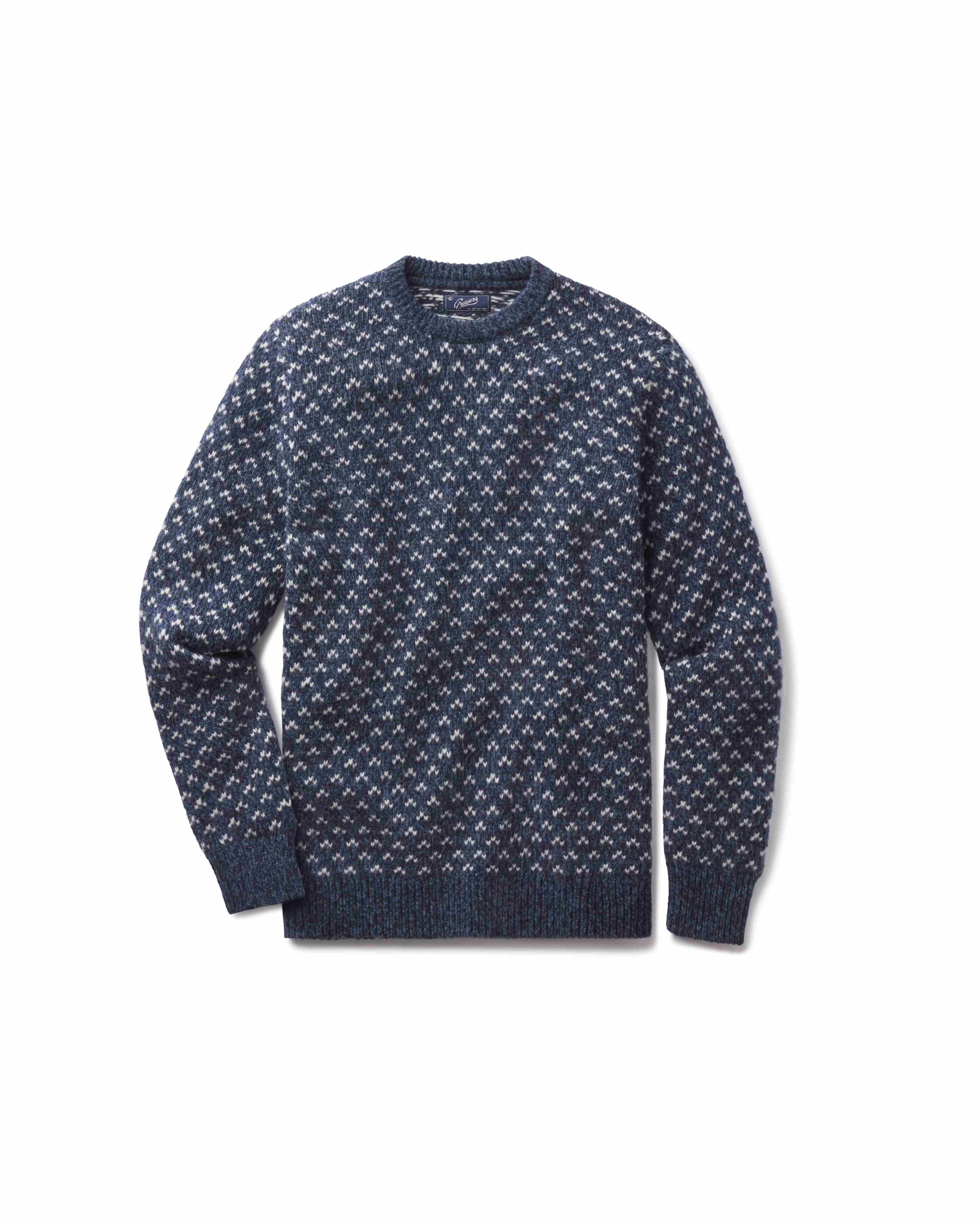 Birdseye Heritage Lambswool Crew - Blue Cream